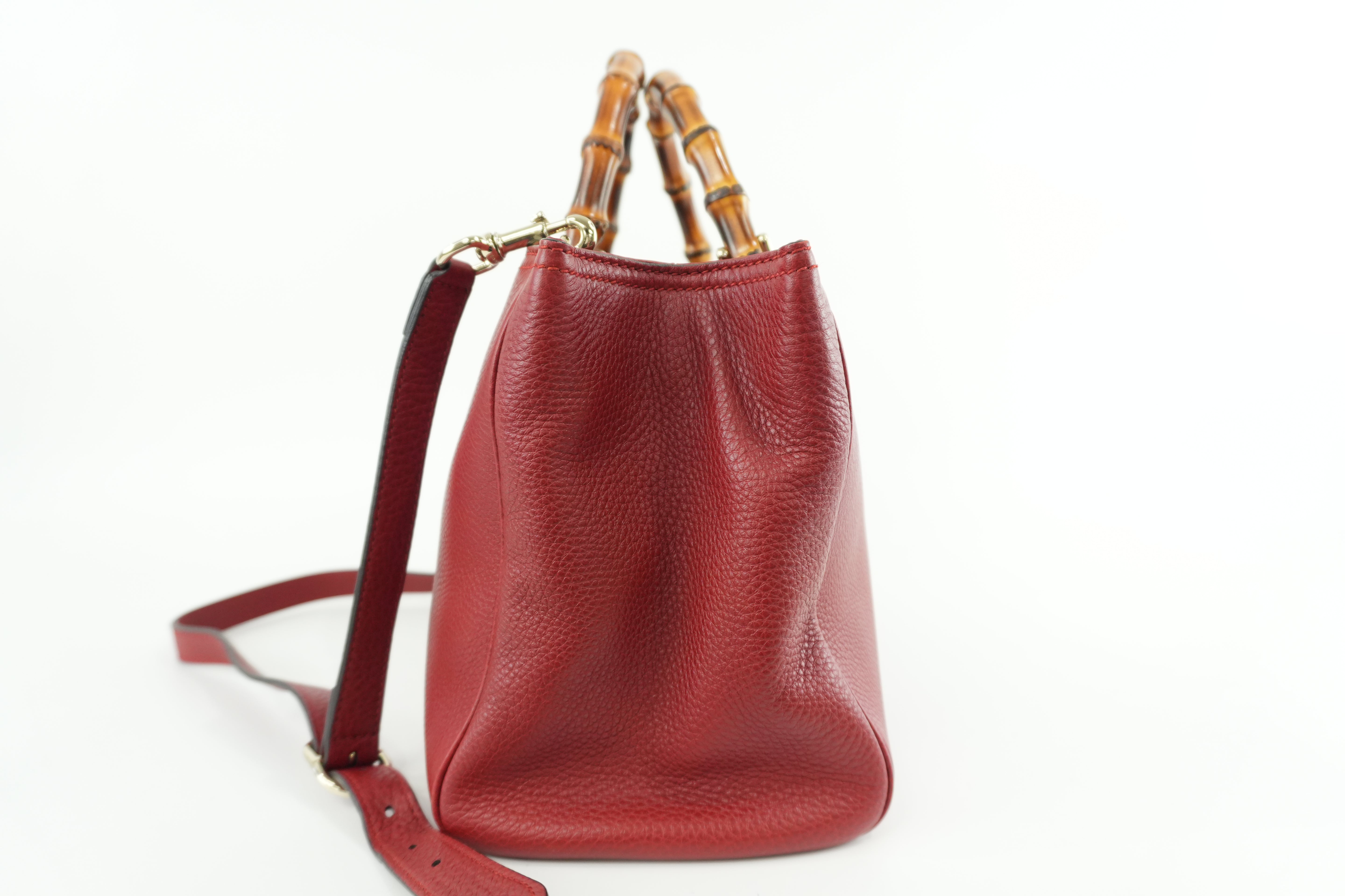 Gucci Bamboo Two Way Shoulder Bag Red Leather Used