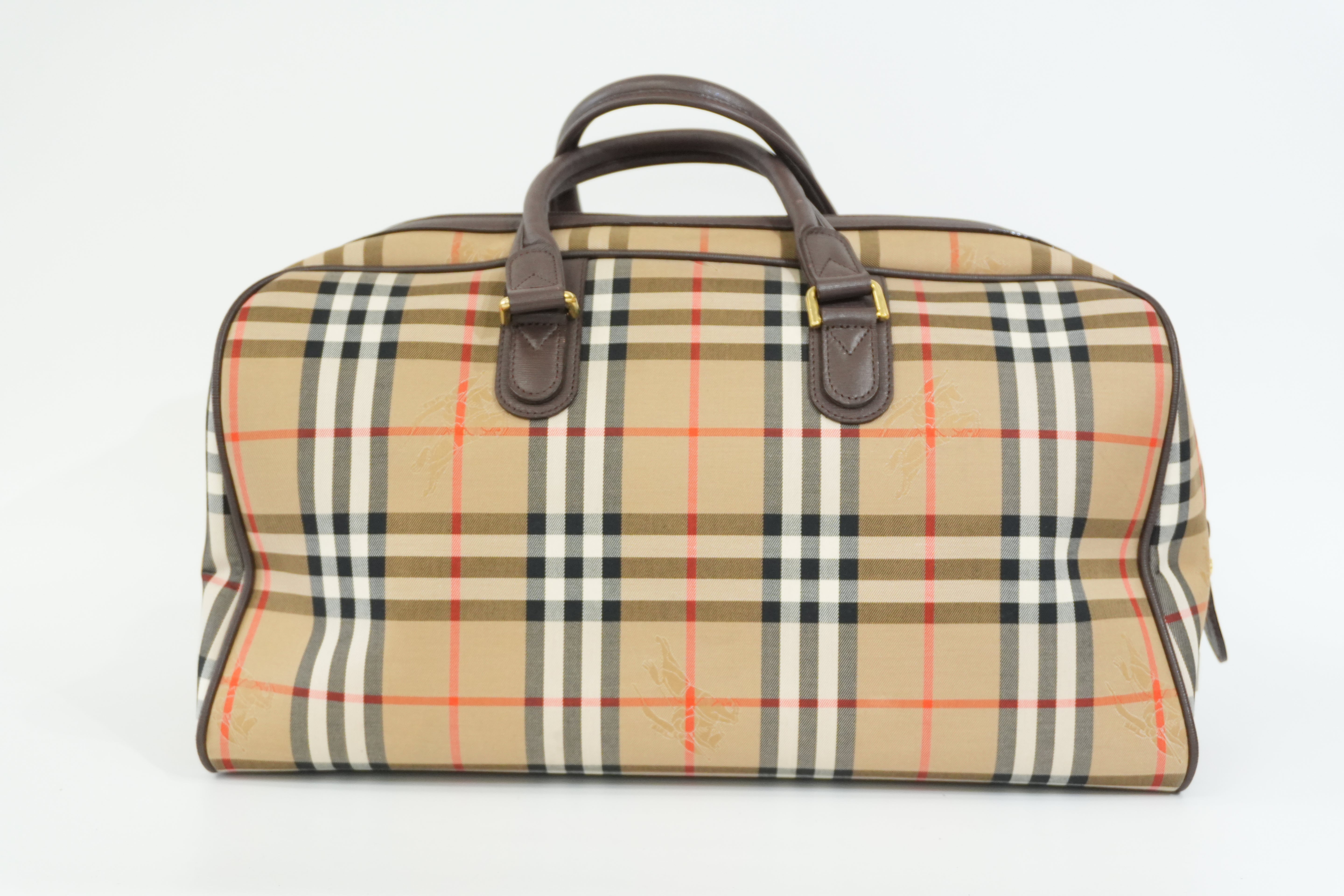 Pre-owned Burberry Haymarket Check Boston Bag