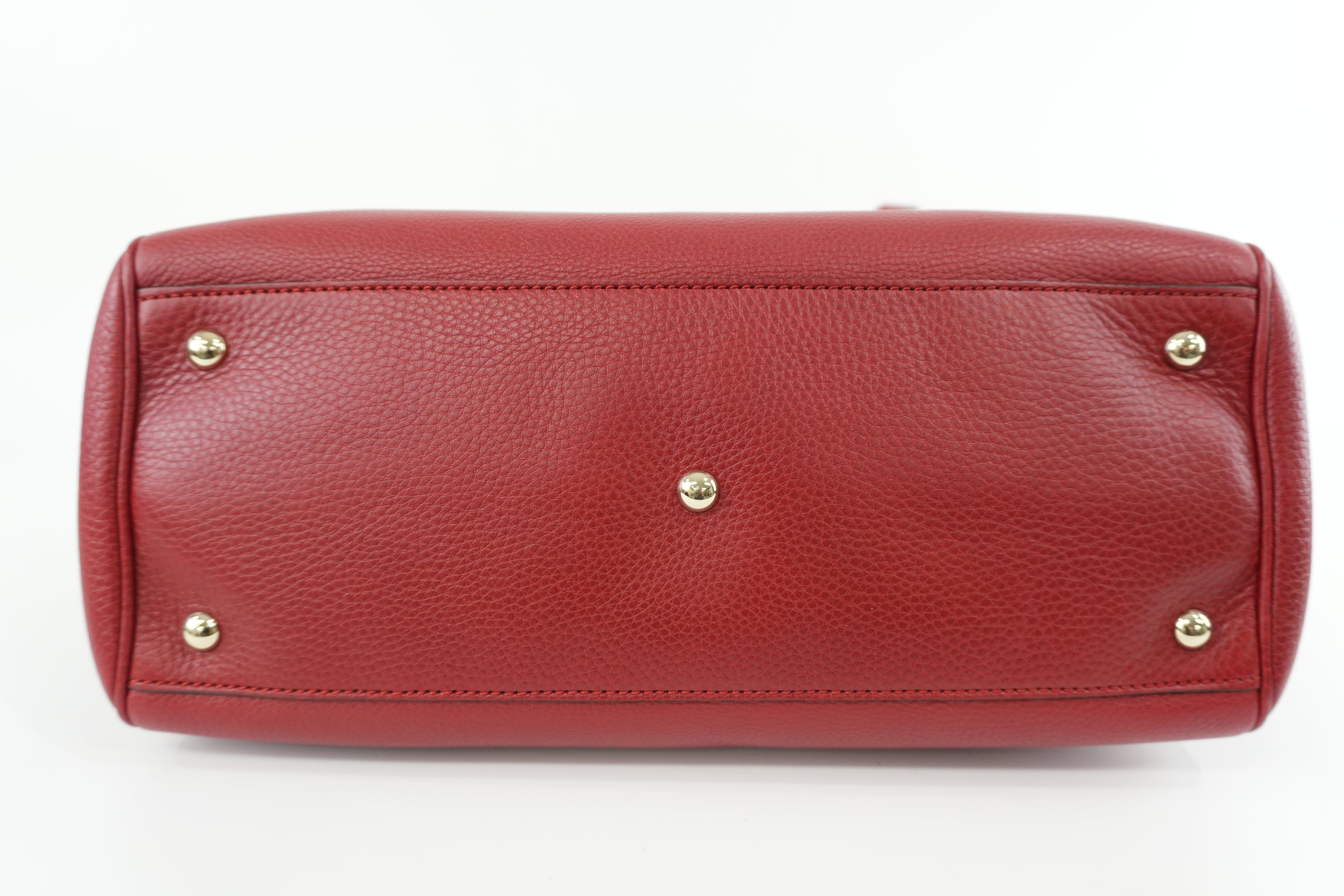 Gucci Bamboo Two Way Shoulder Bag Red Leather Used