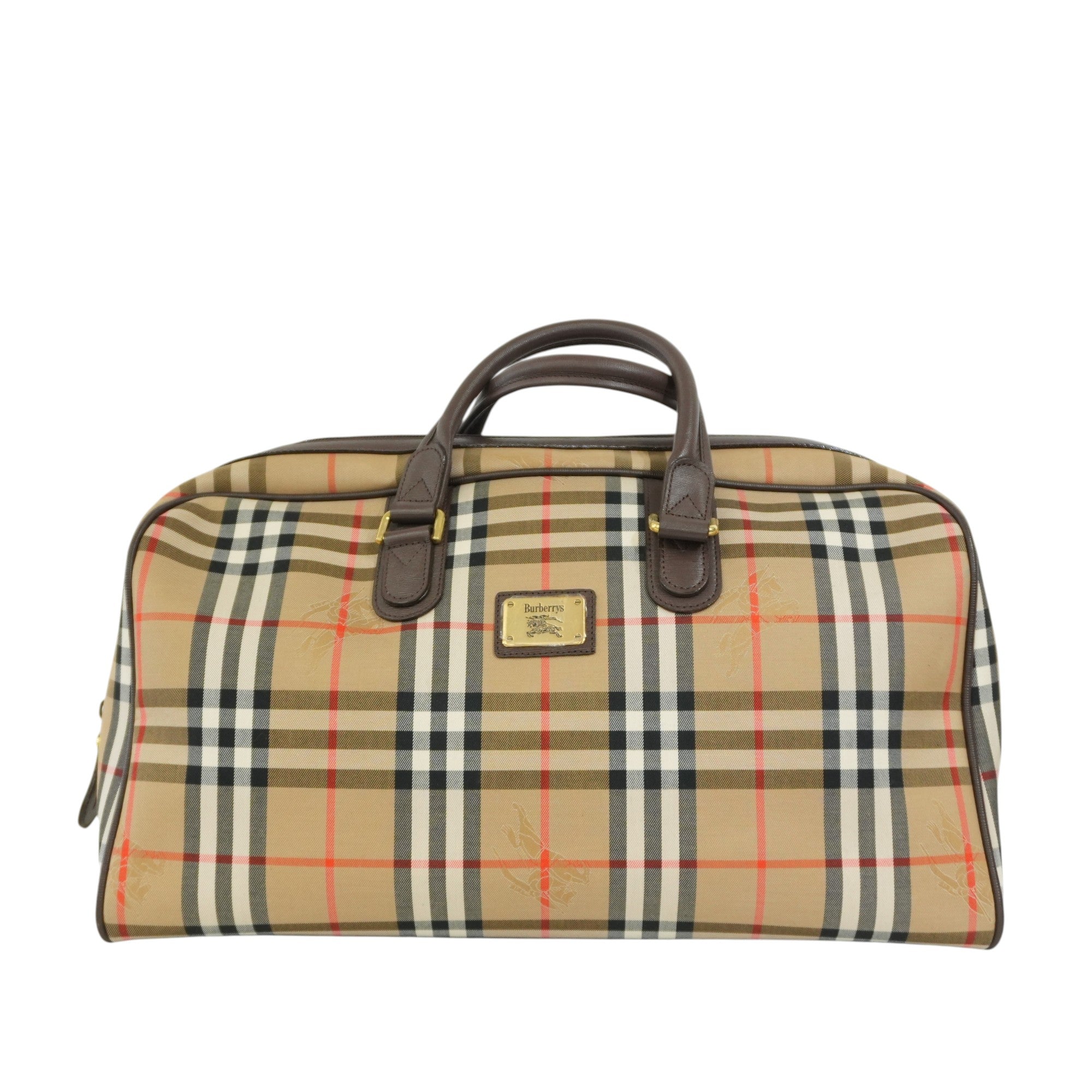 Pre-owned Burberry Haymarket Check Boston Bag