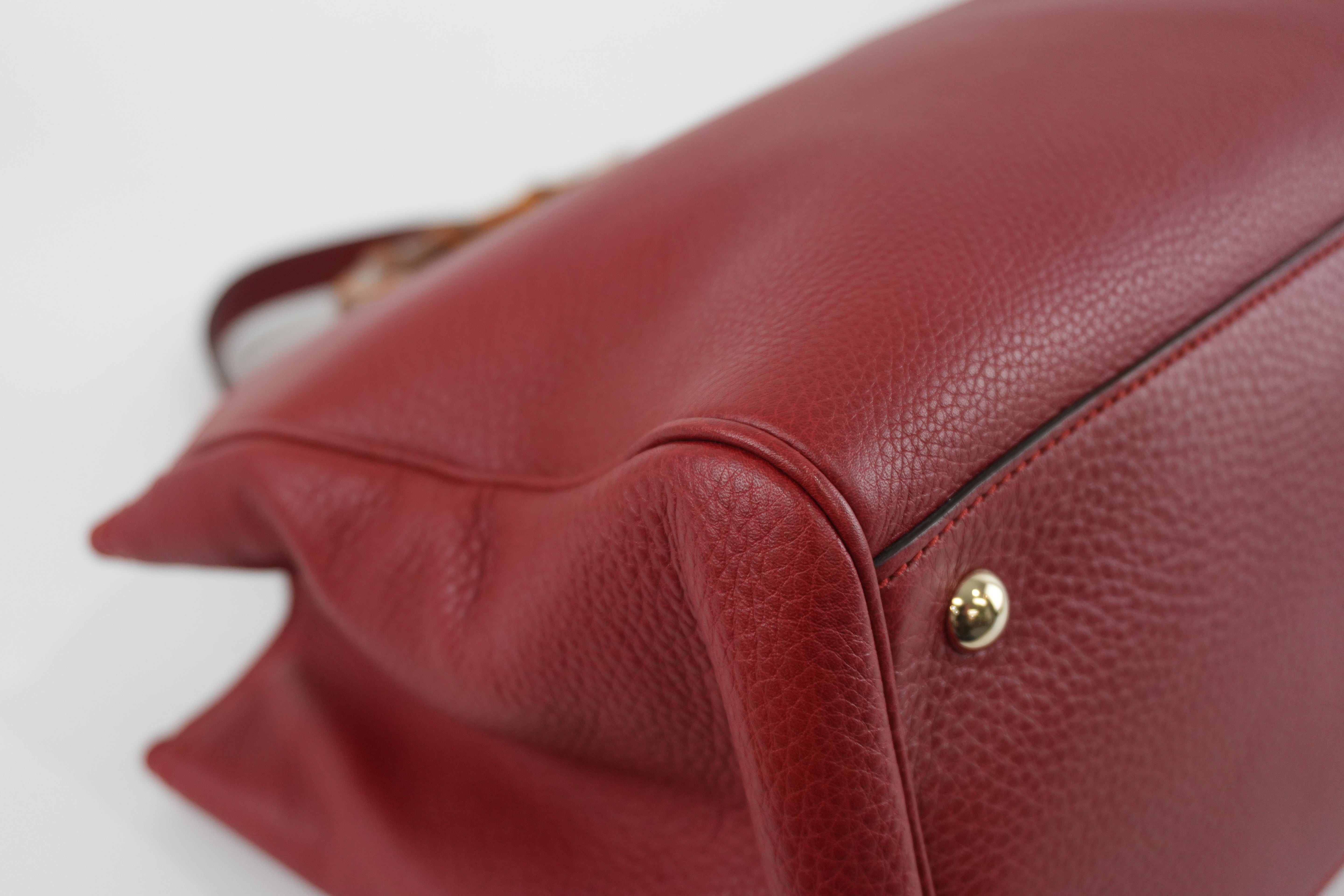 Gucci Bamboo Two Way Shoulder Bag Red Leather Used