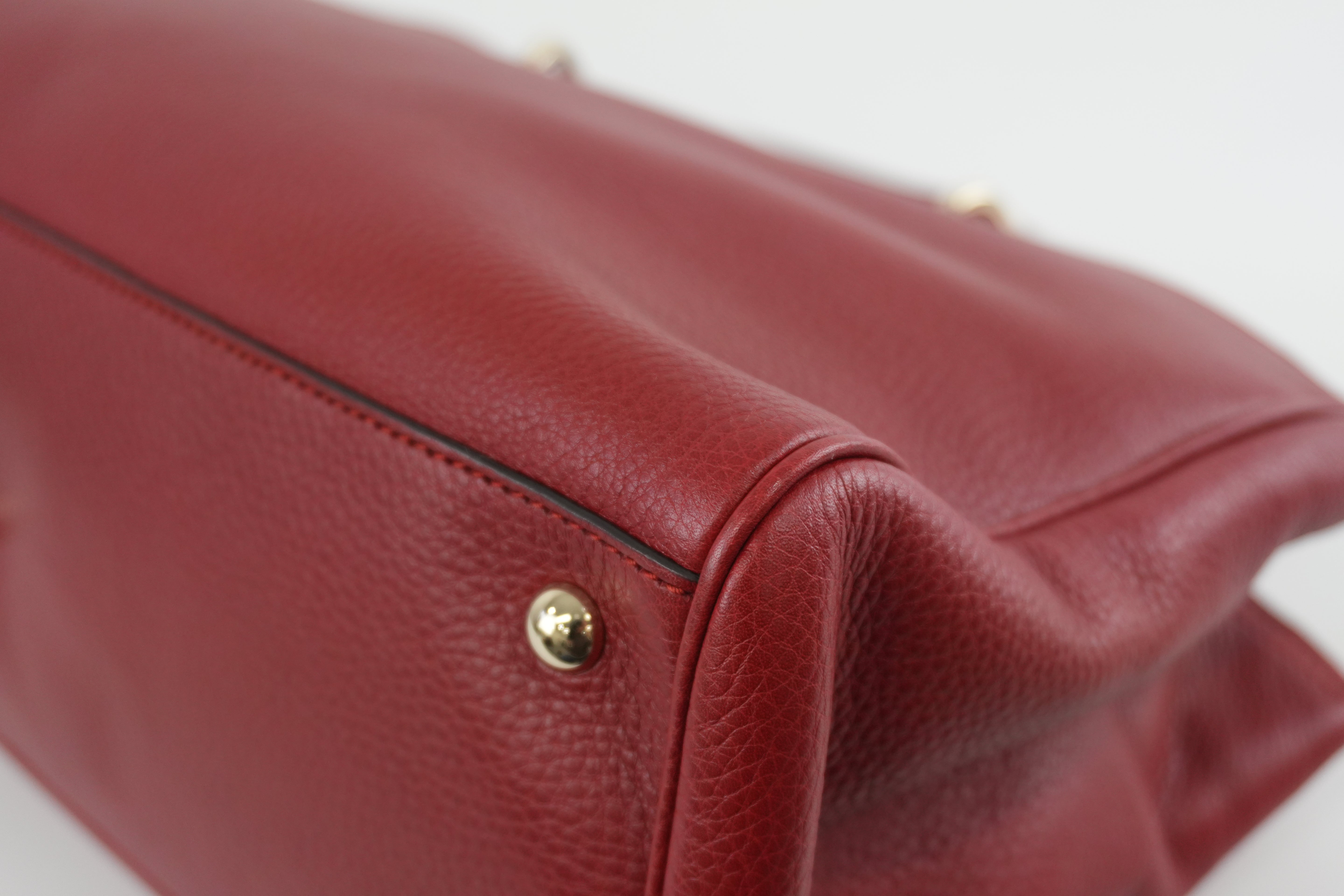 Gucci Bamboo Two Way Shoulder Bag Red Leather Used