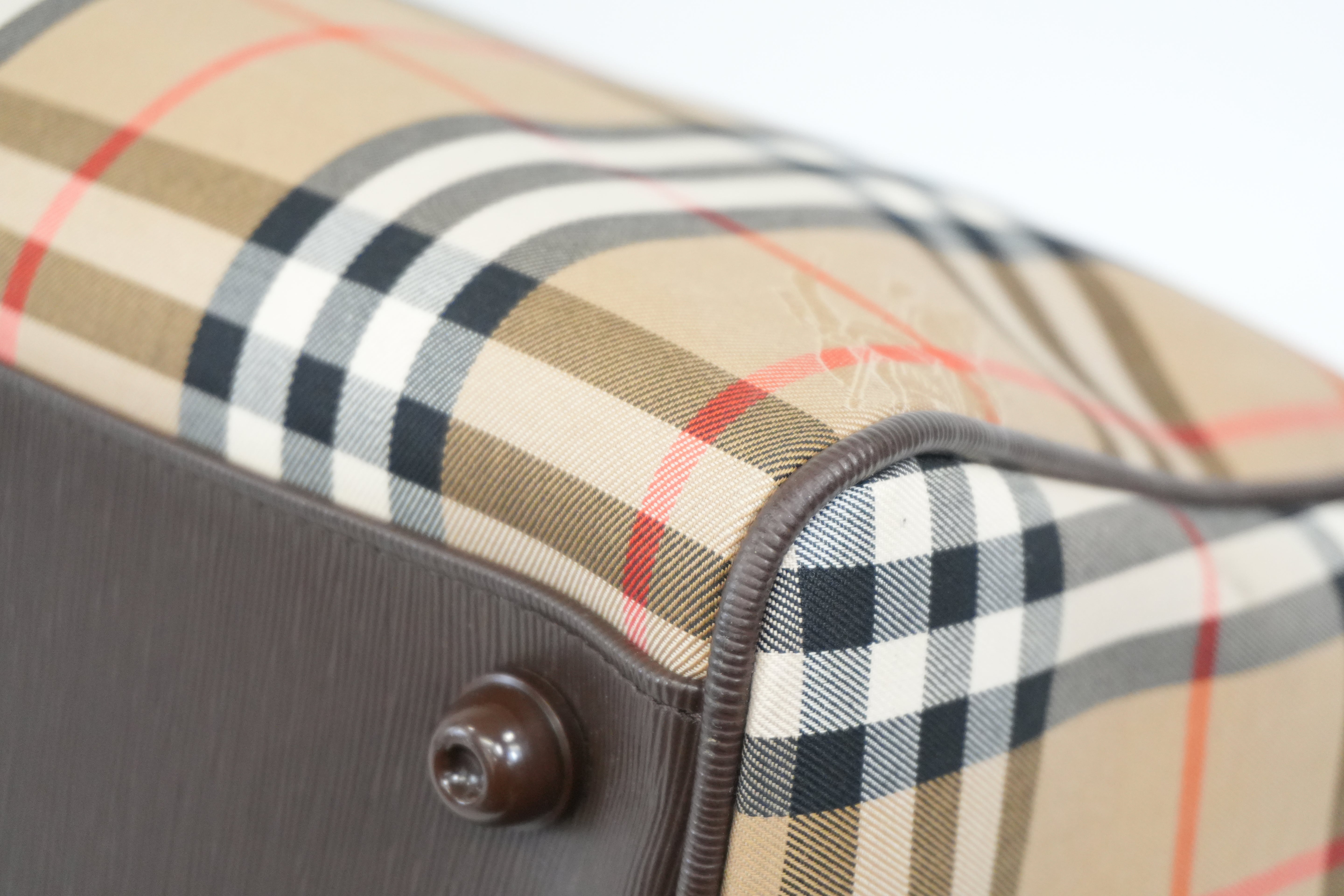 Pre-owned Burberry Haymarket Check Boston Bag