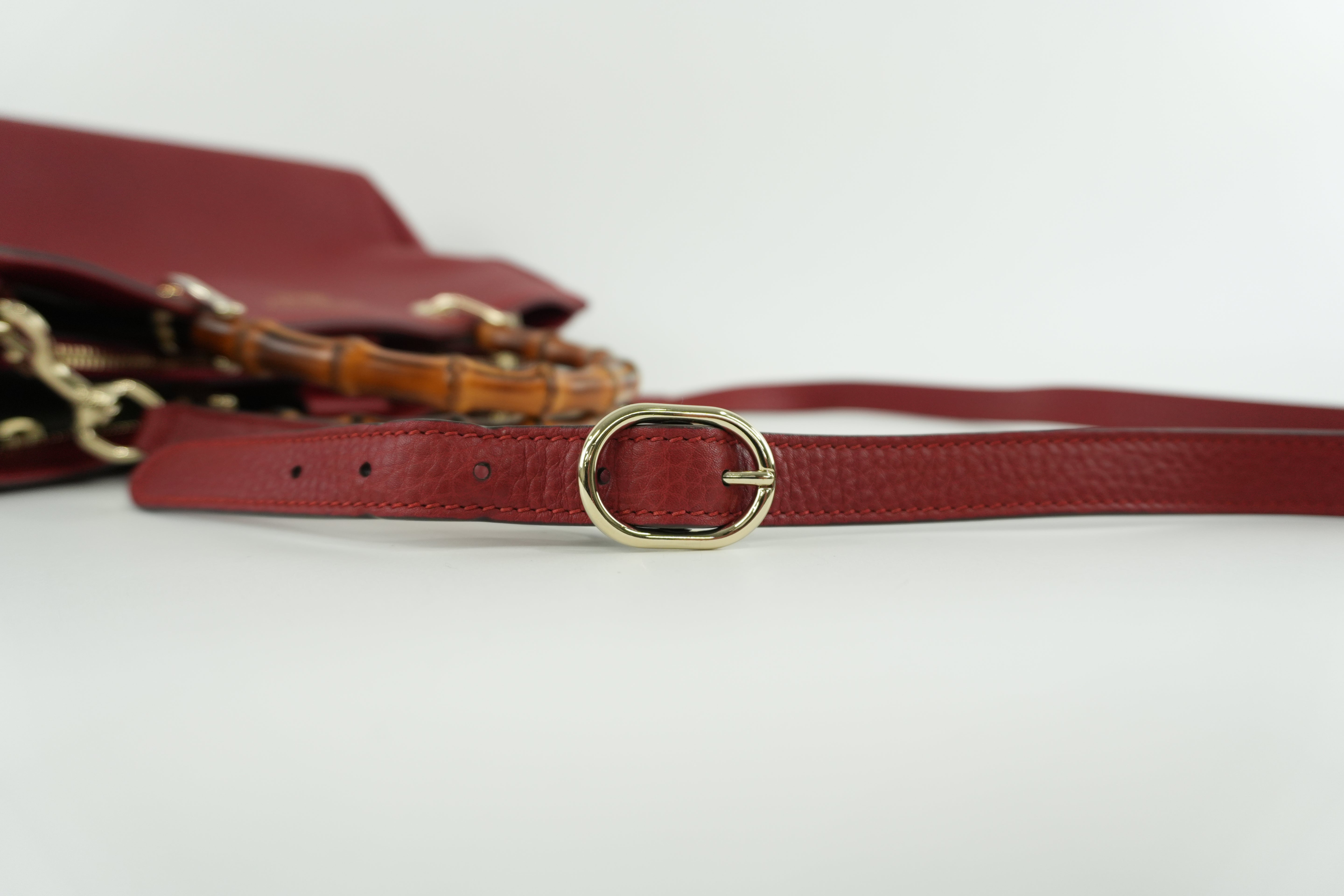 Gucci Bamboo Two Way Shoulder Bag Red Leather Used