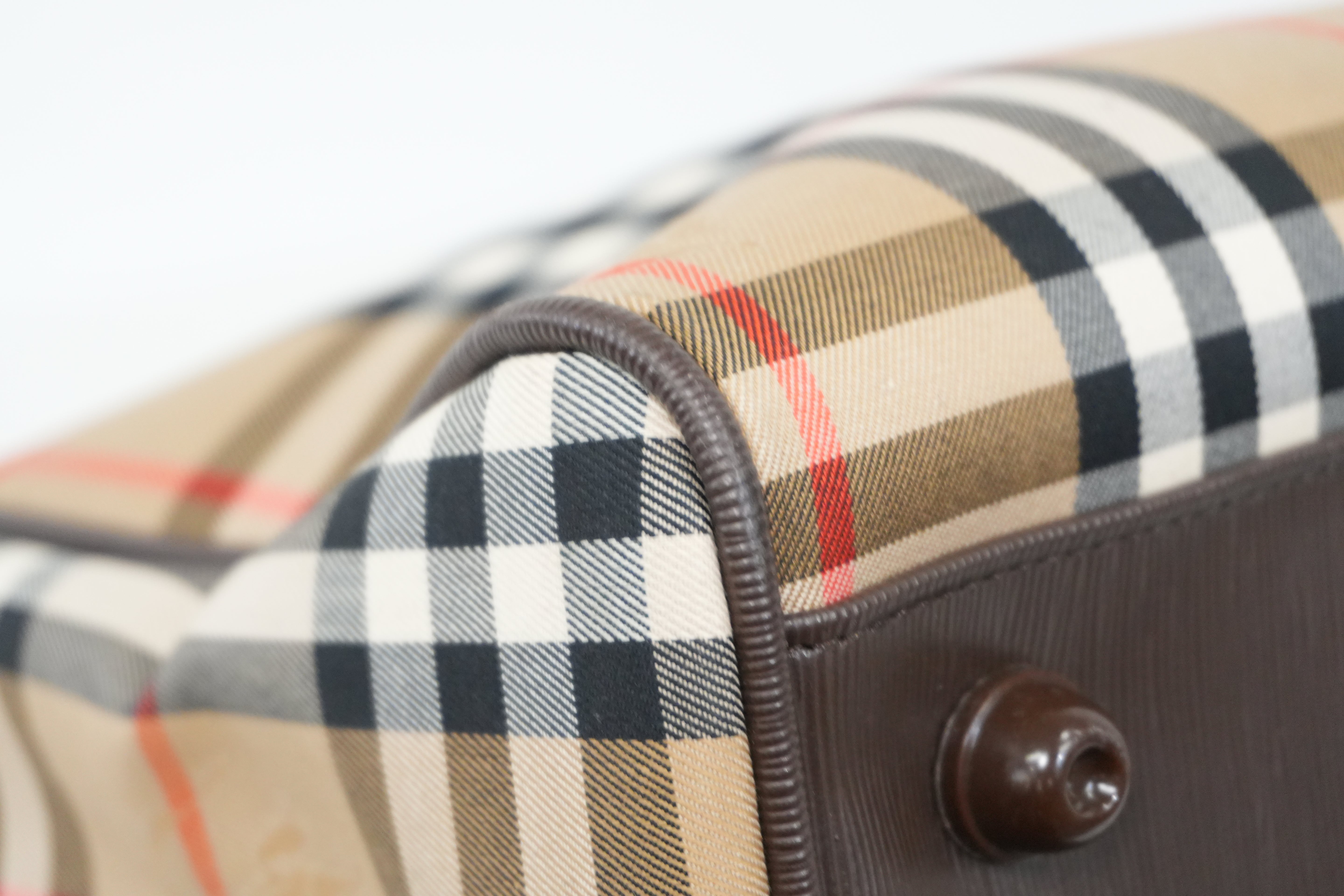 Pre-owned Burberry Haymarket Check Boston Bag