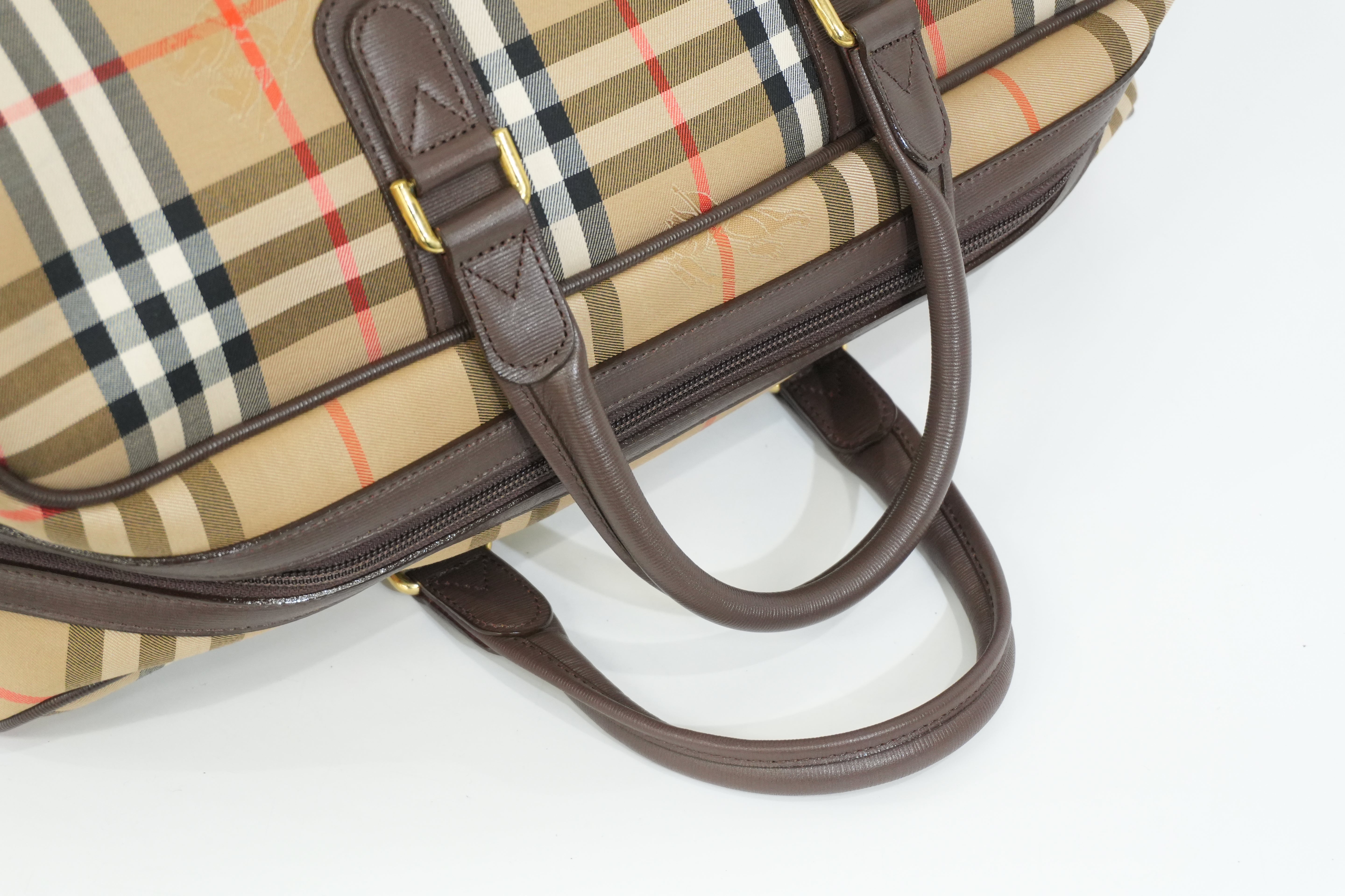 Pre-owned Burberry Haymarket Check Boston Bag
