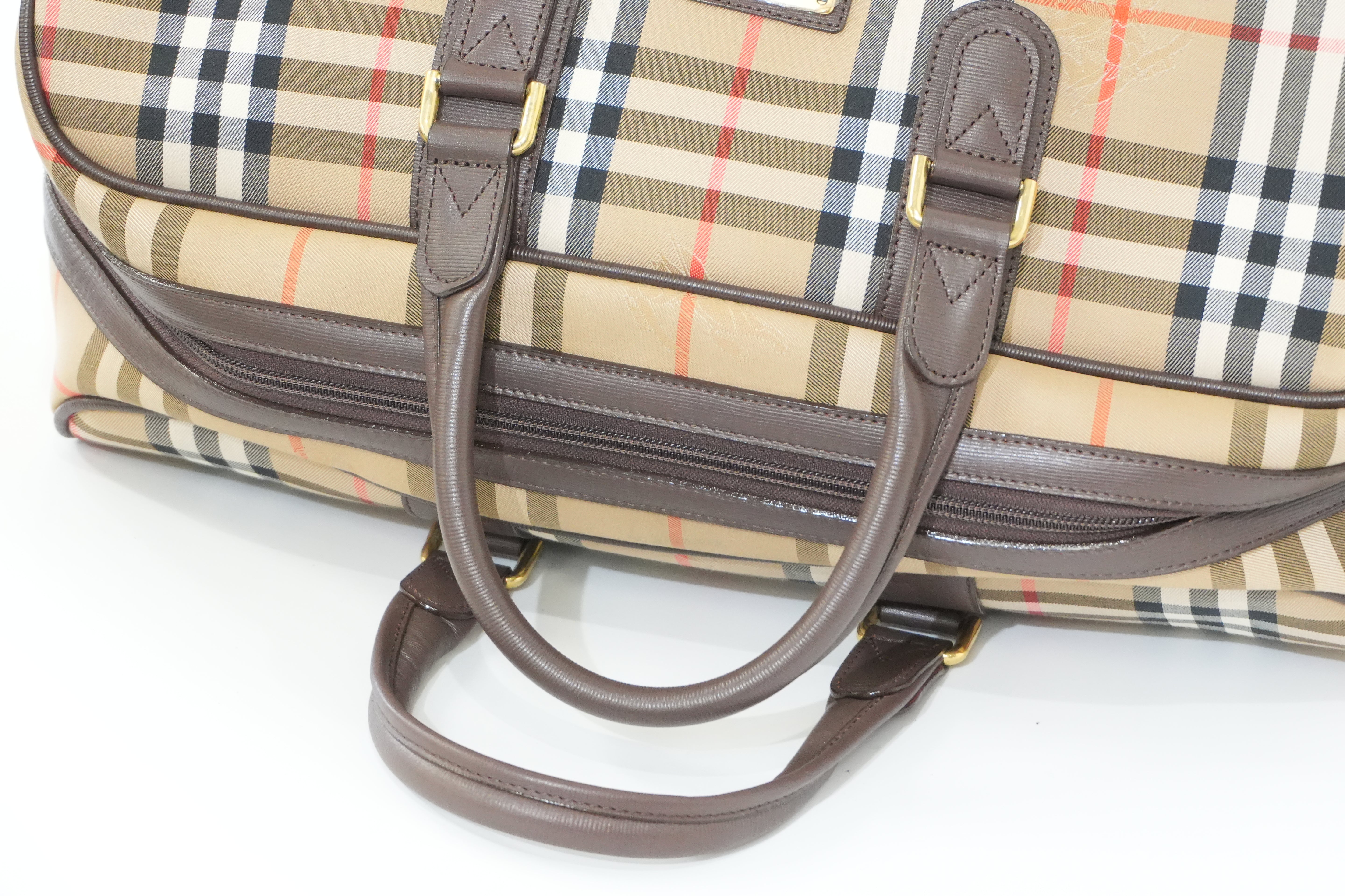 Pre-owned Burberry Haymarket Check Boston Bag