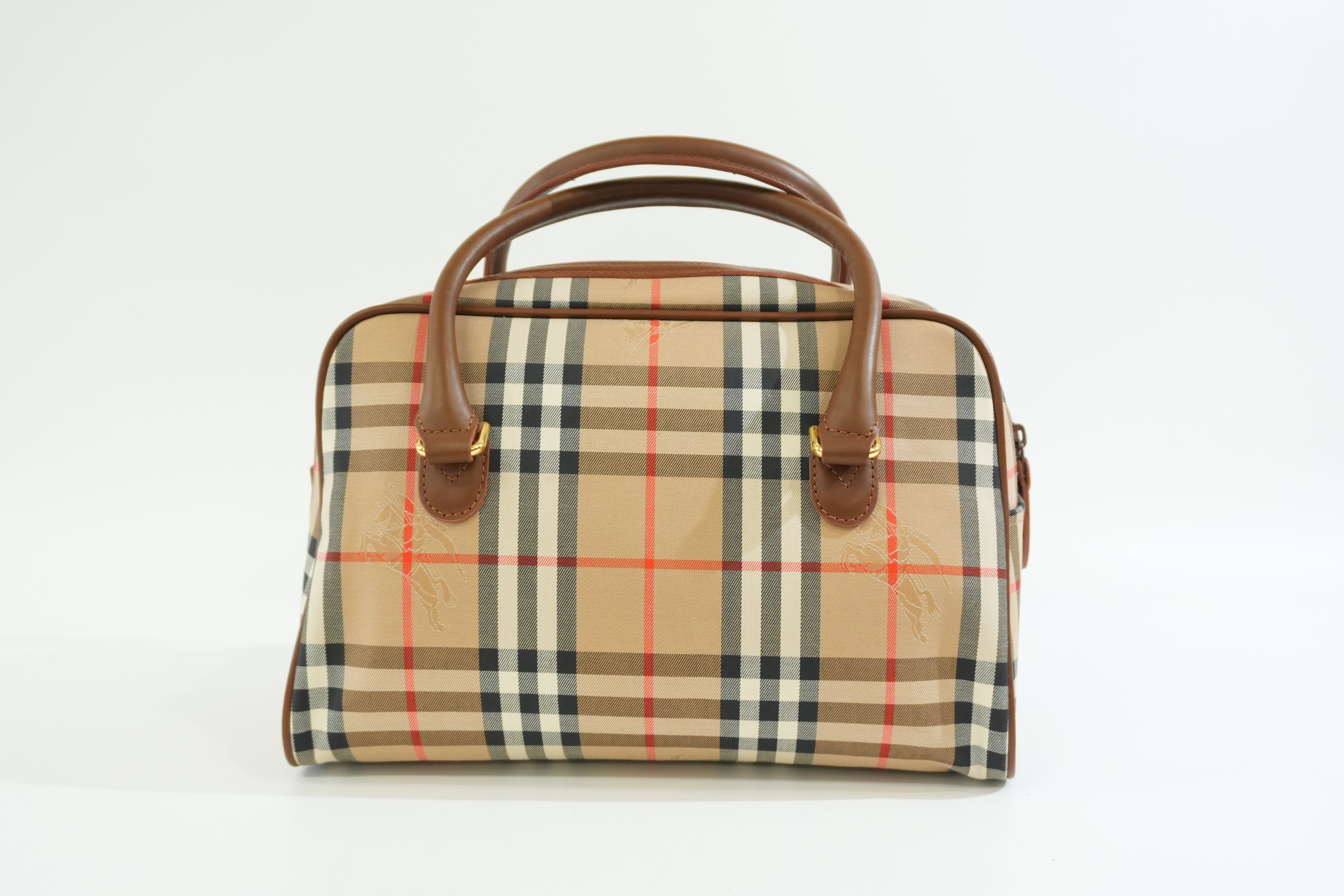 Pre-owned Burberry Haymarket Check Boston Bag Brown