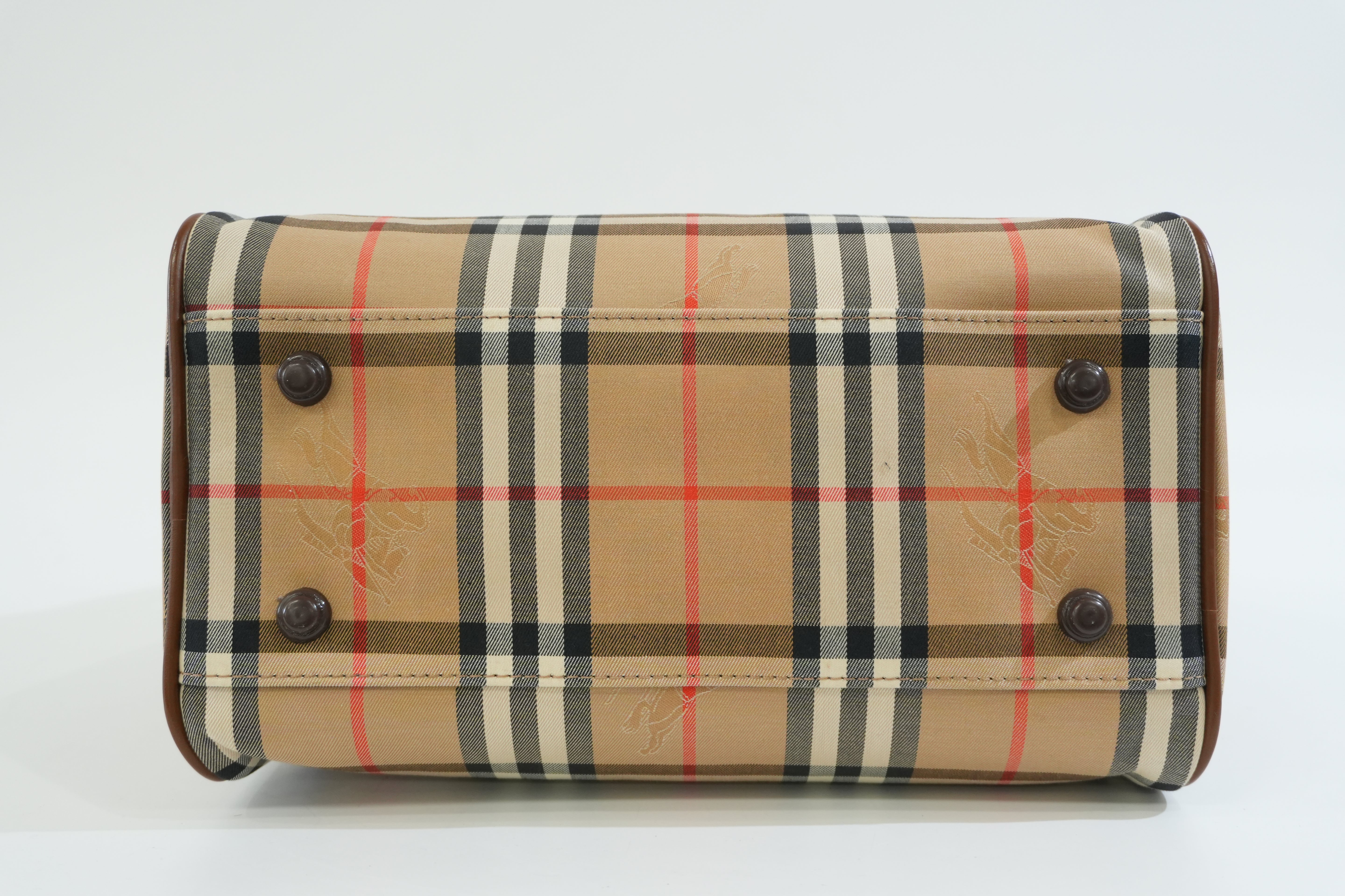Pre-owned Burberry Haymarket Check Boston Bag Brown