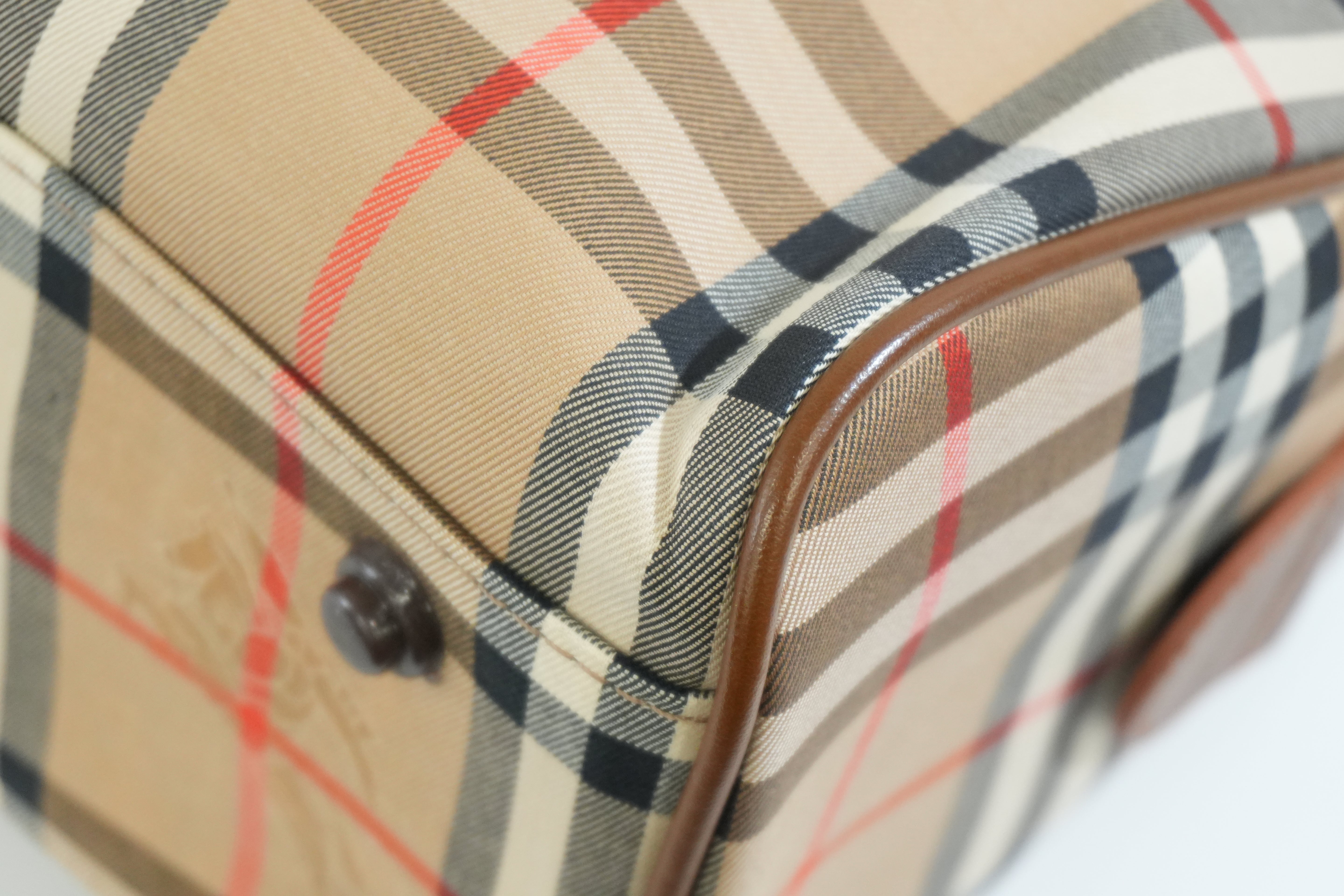Pre-owned Burberry Haymarket Check Boston Bag Brown