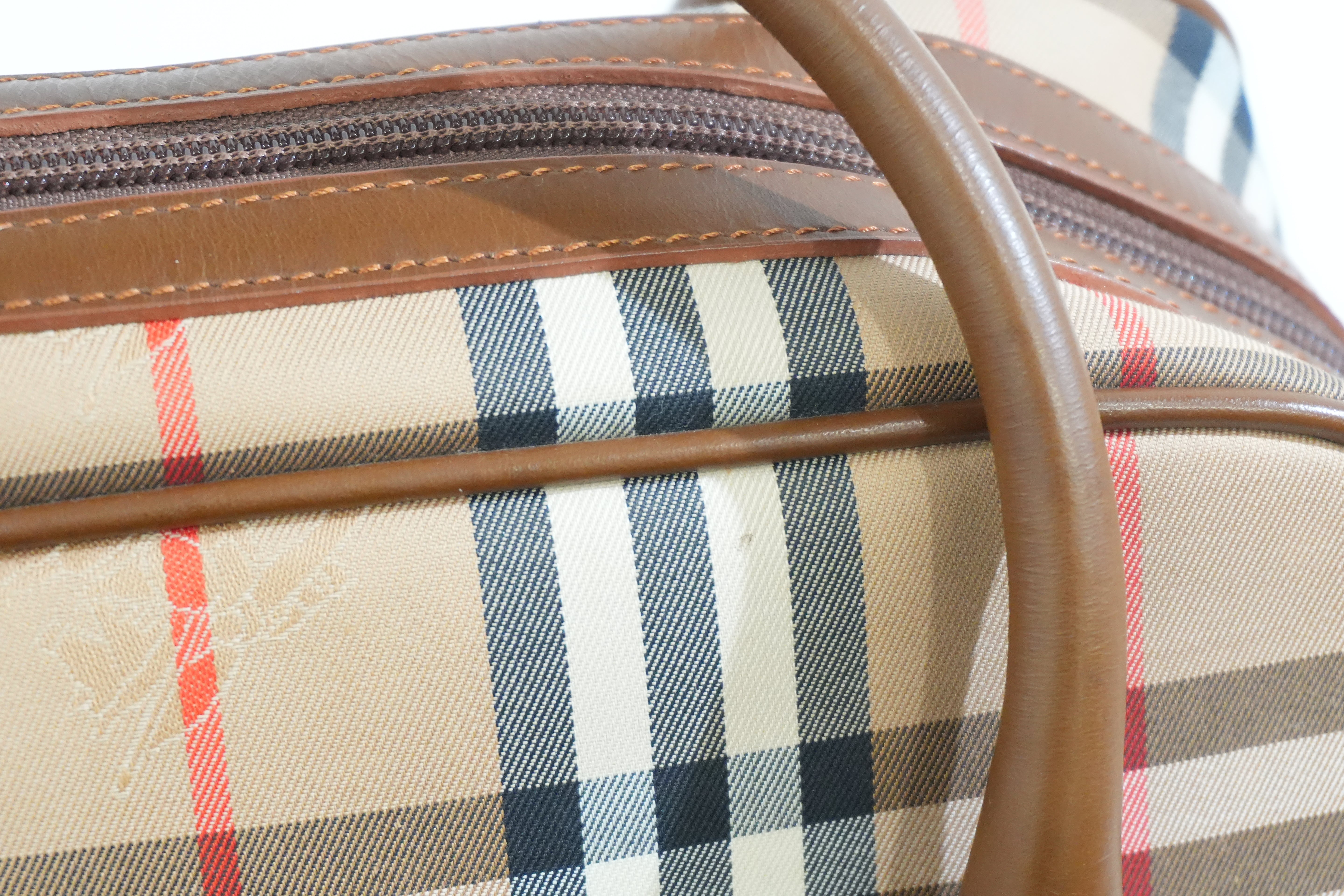 Pre-owned Burberry Haymarket Check Boston Bag Brown