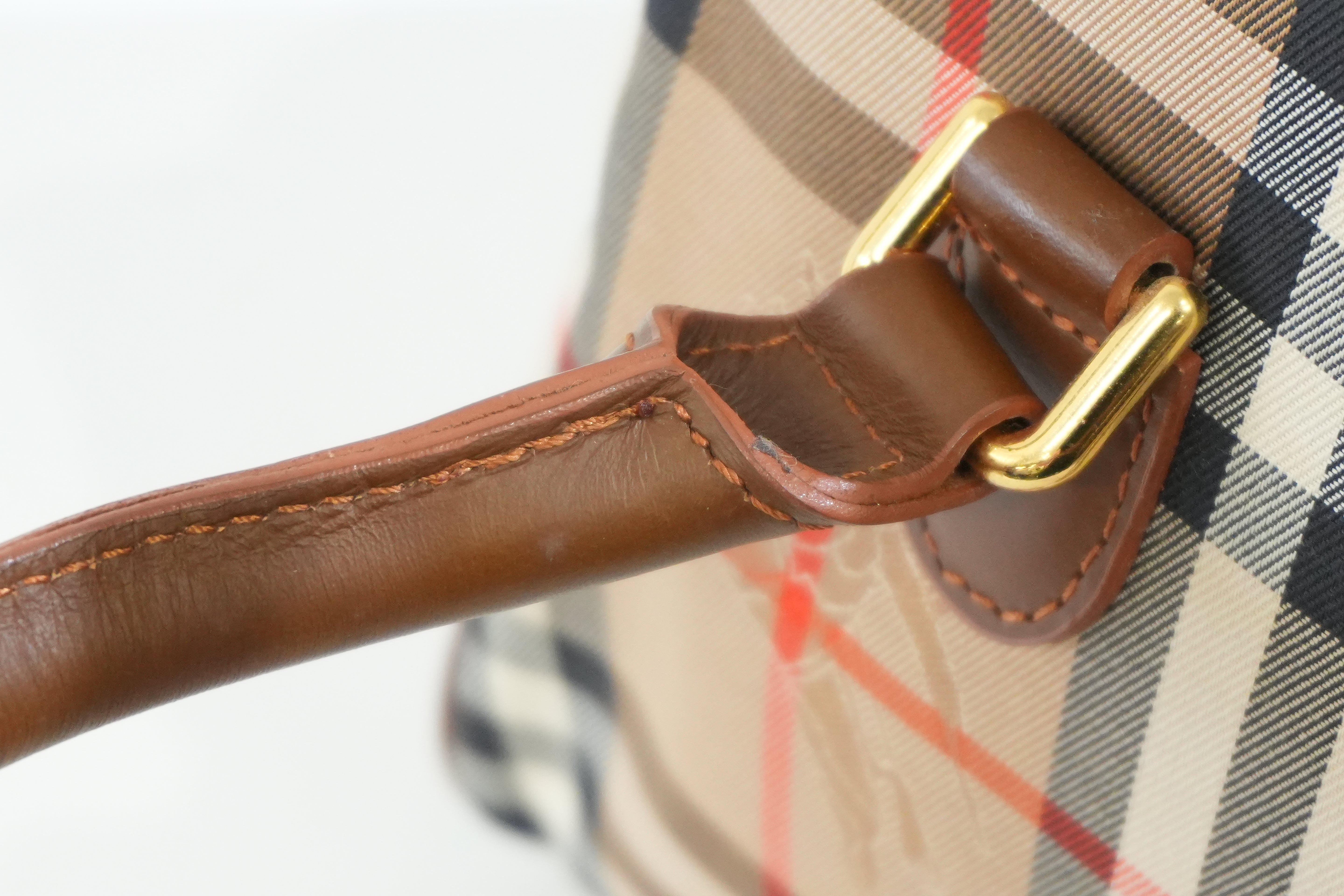 Pre-owned Burberry Haymarket Check Boston Bag Brown