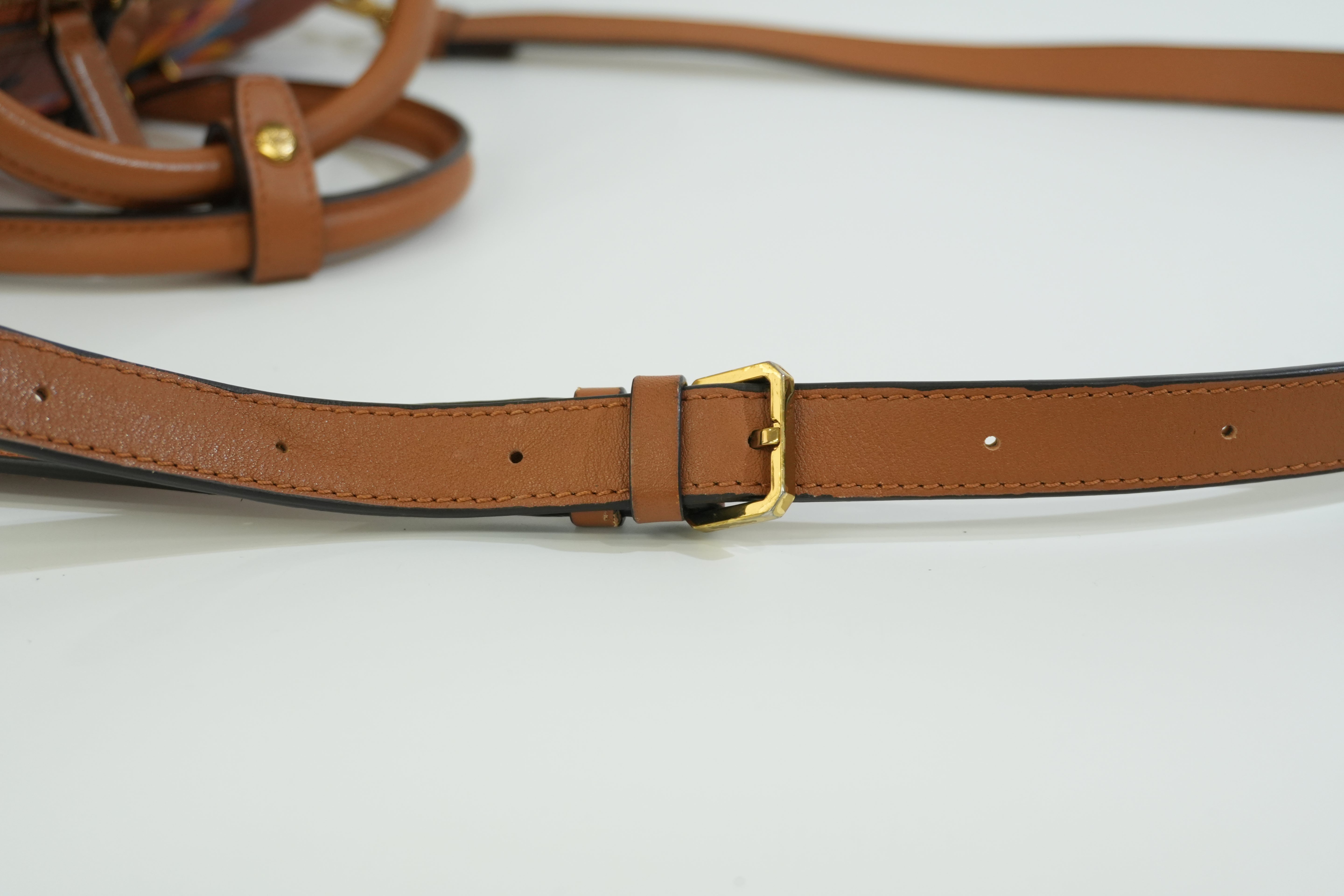 Pre-owned MCM Orchid Floral Two Way Visetos Mini Boston Cognac