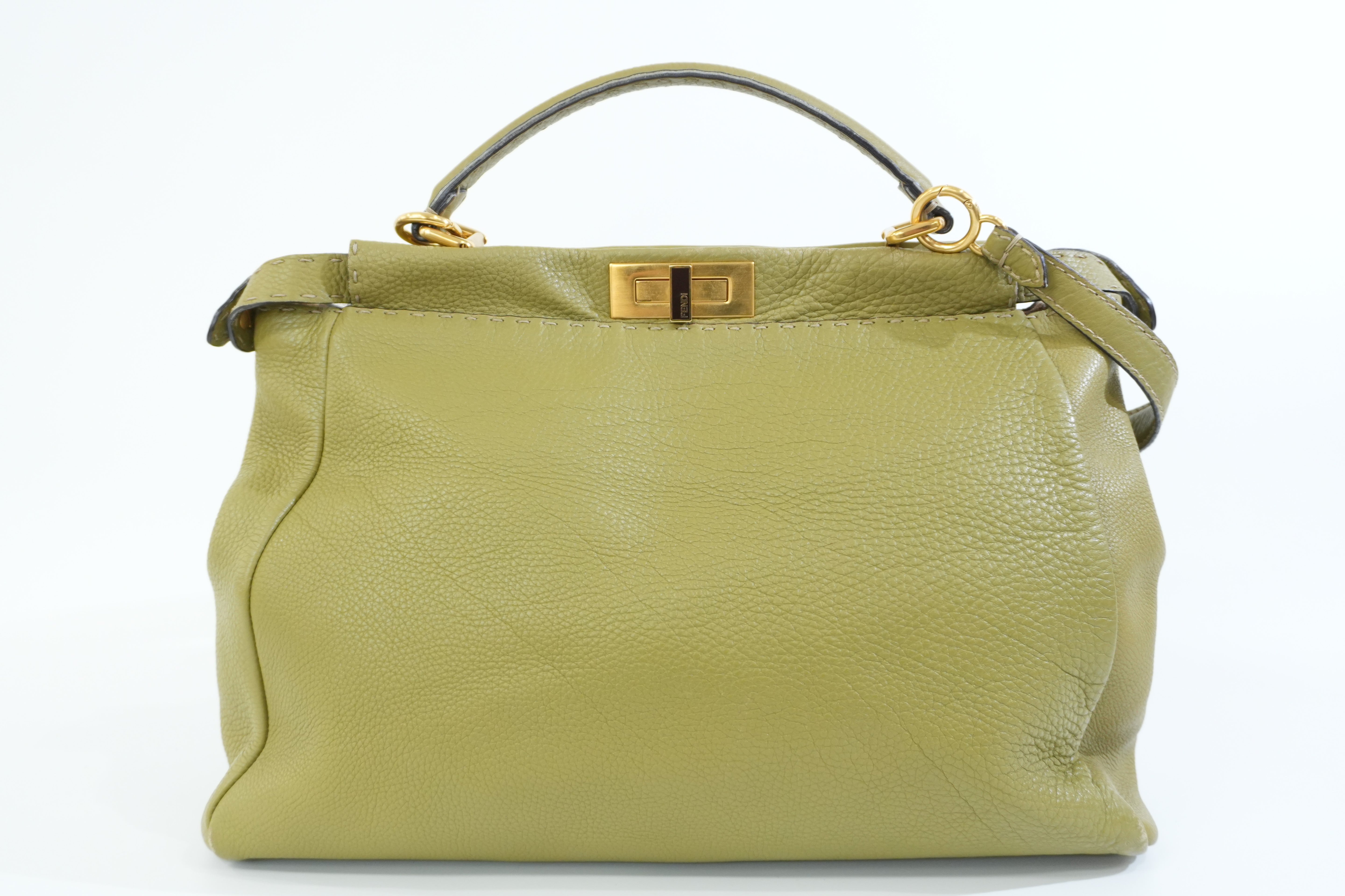 Pre-owned Fendi Calfskin Leather Peek a Boo Shoulder Bag Green