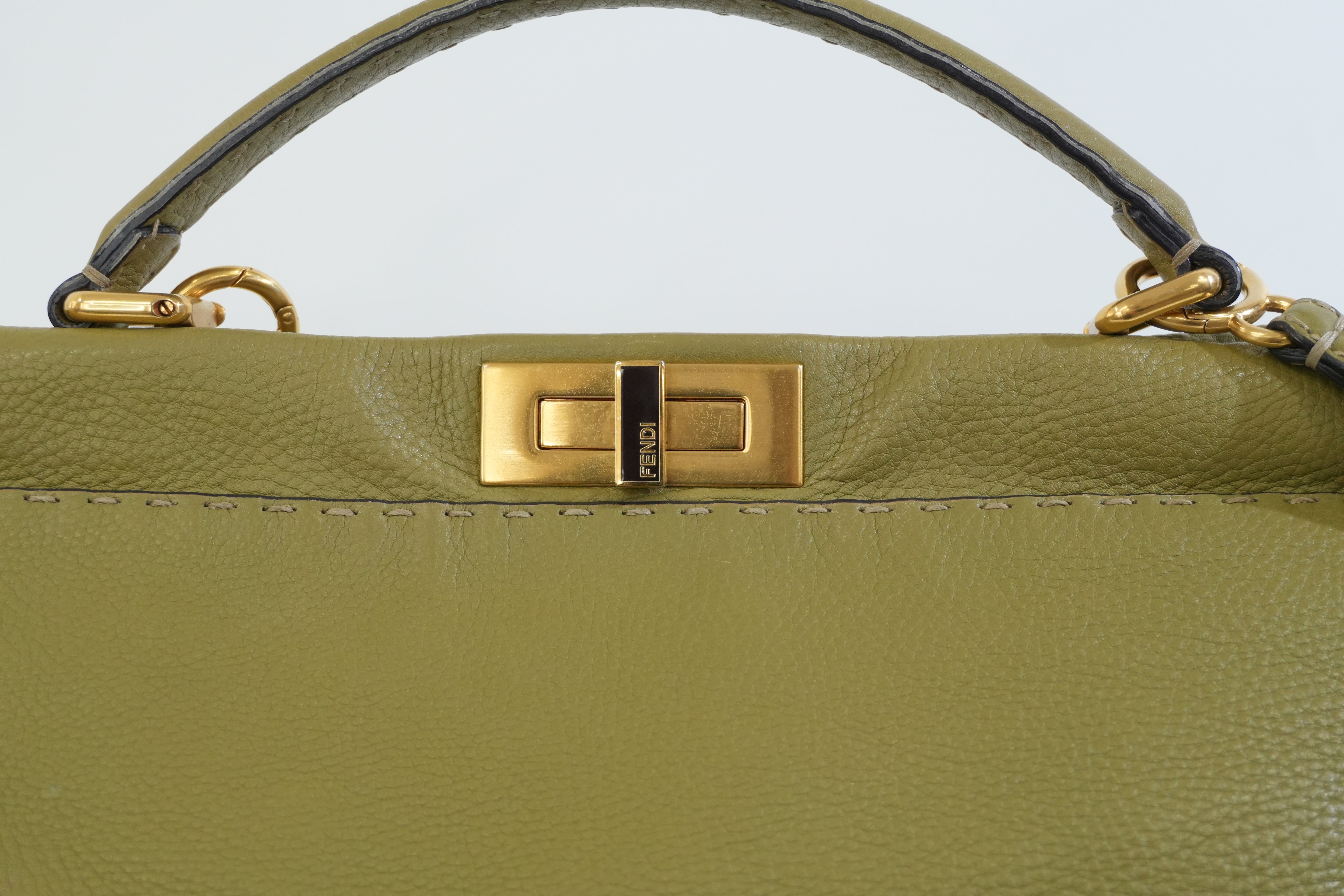 Pre-owned Fendi Calfskin Leather Peek a Boo Shoulder Bag Green