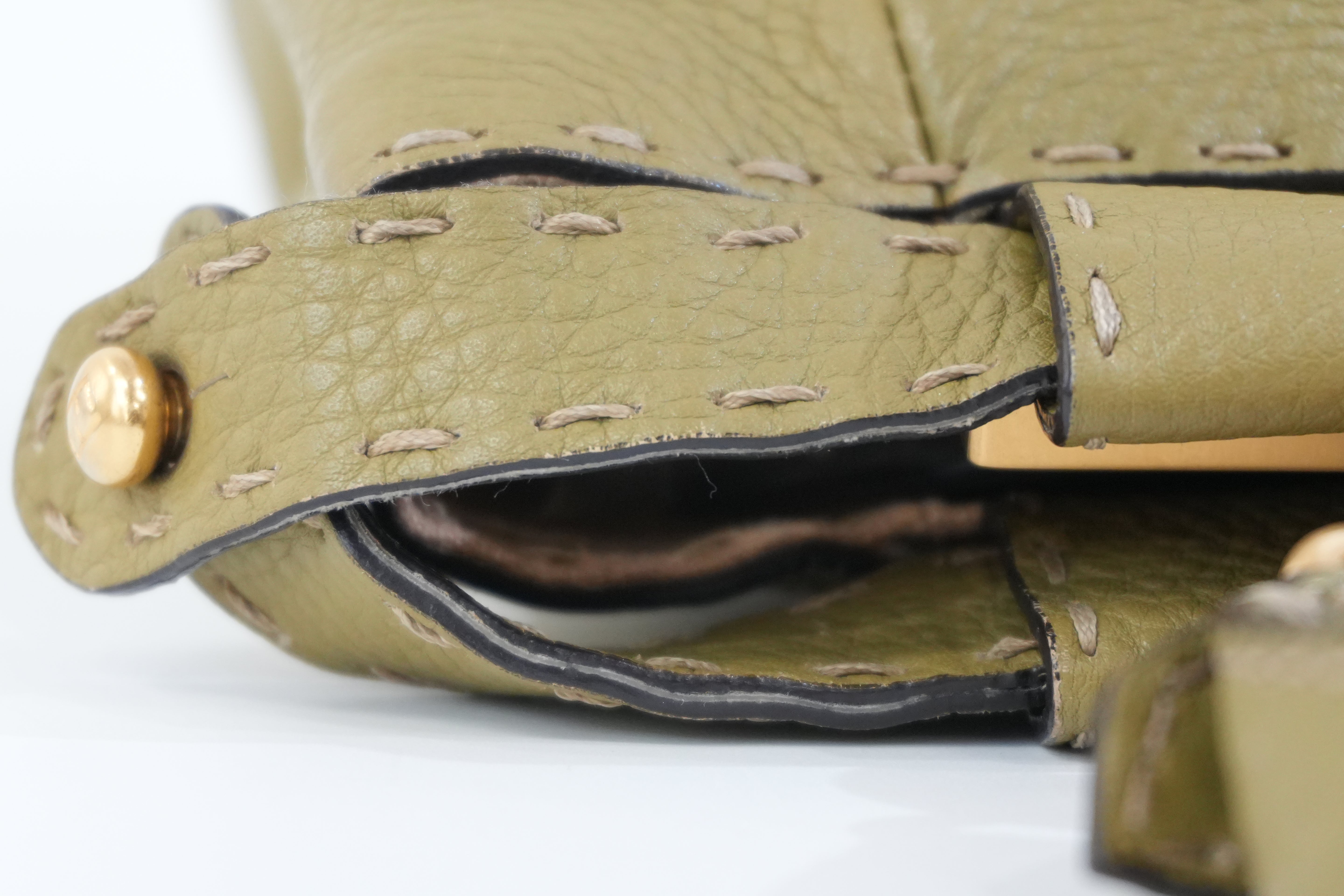 Pre-owned Fendi Calfskin Leather Peek a Boo Shoulder Bag Green