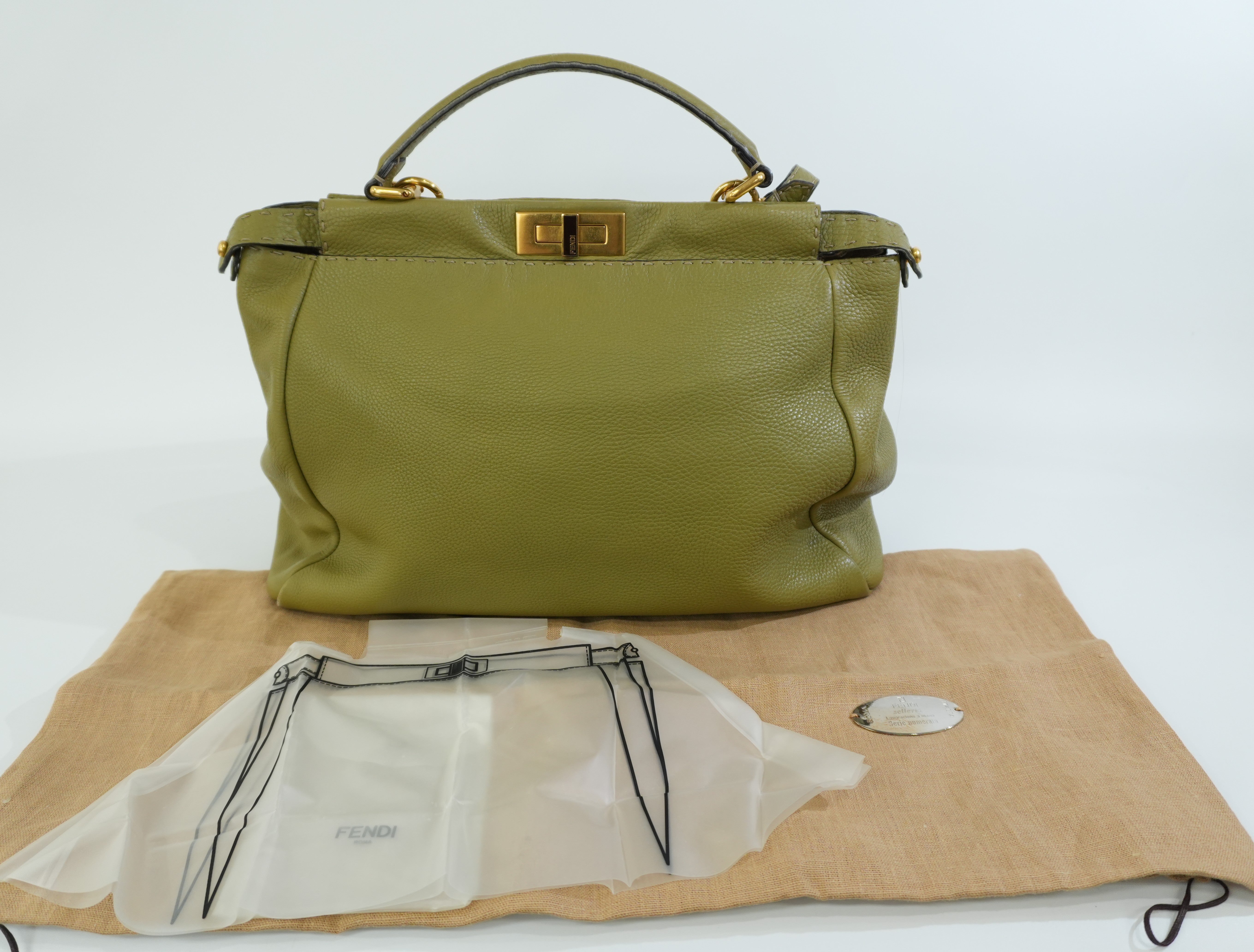 Pre-owned Fendi Calfskin Leather Peek a Boo Shoulder Bag Green