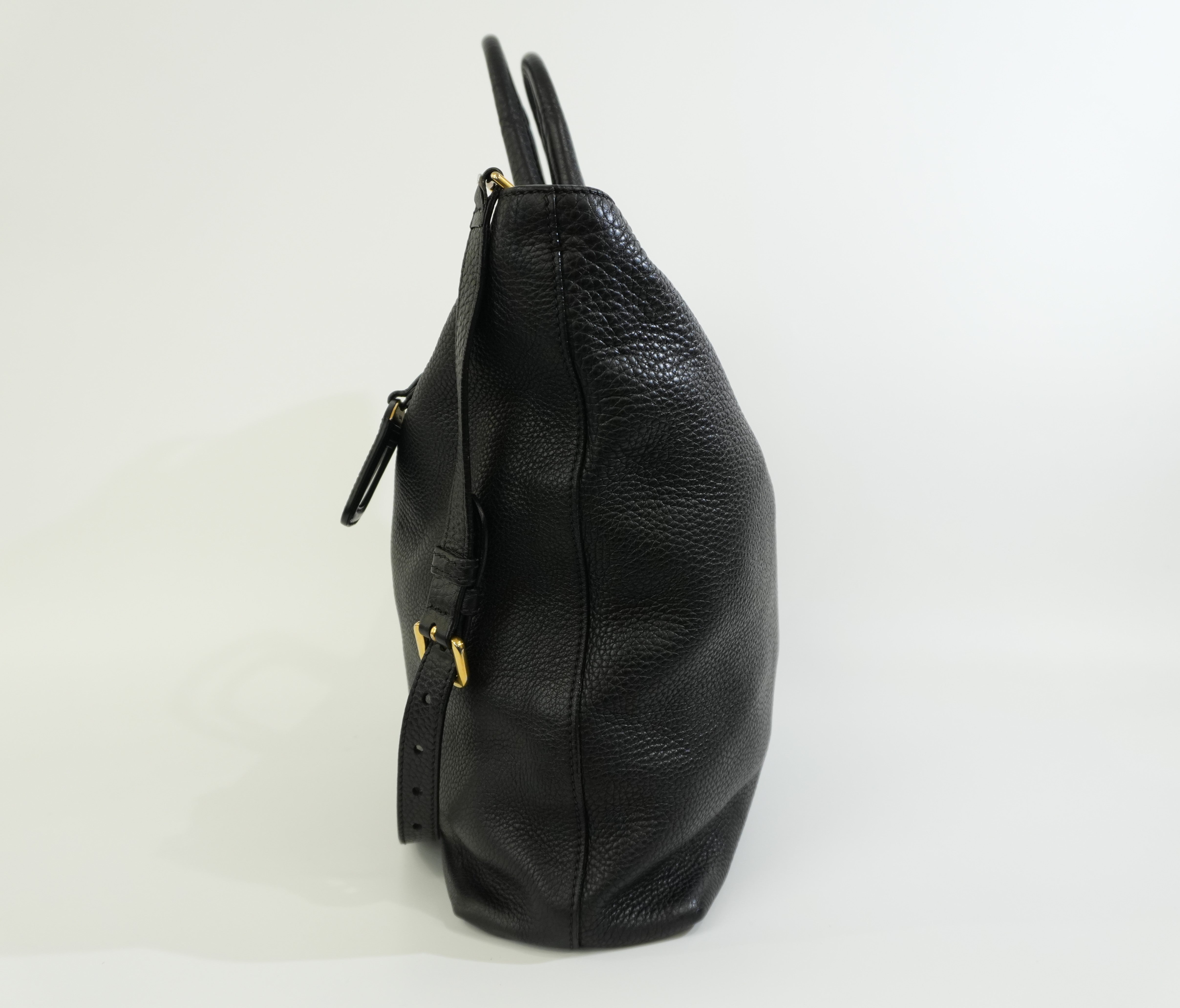 Pre-owned Prada Leather Two Way Shoulder Tote Bag Black