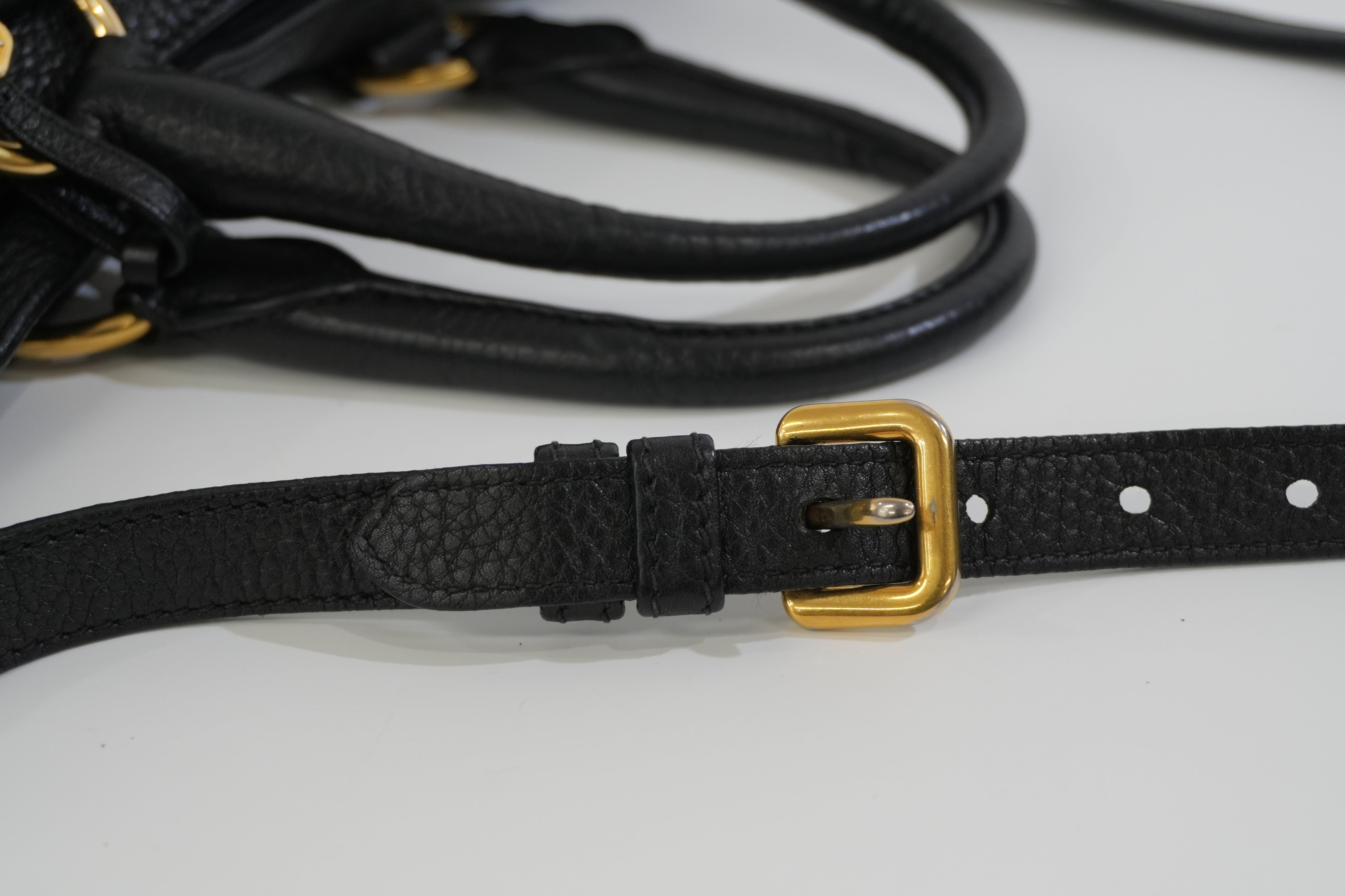 Pre-owned Prada Leather Two Way Shoulder Tote Bag Black