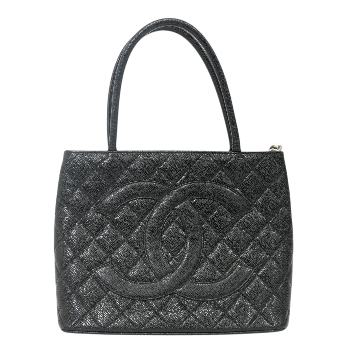 Pre-Owned Chanel Caviar Medallion Silver Hardware Tote Bag