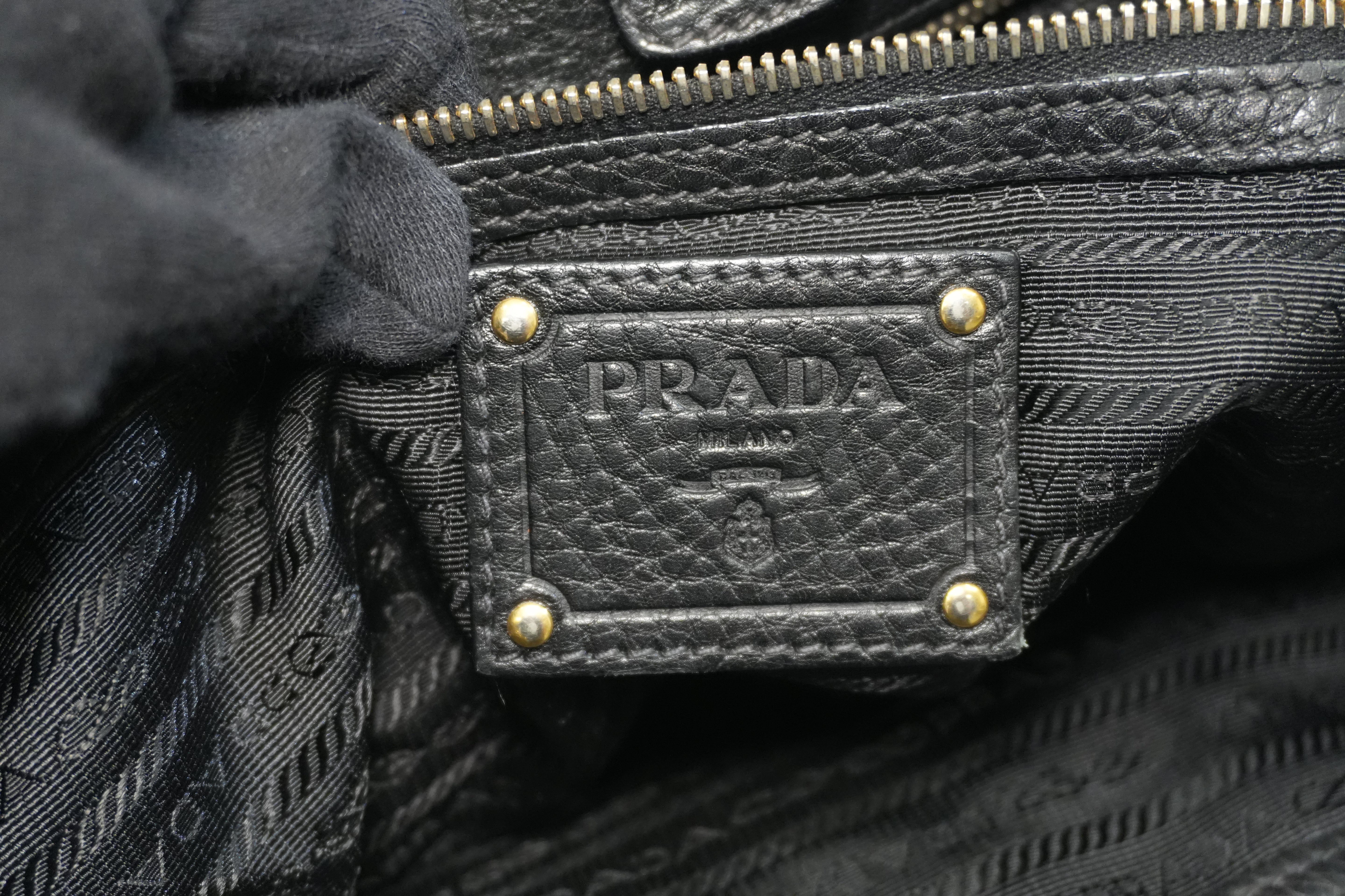 Pre-owned Prada Leather Two Way Shoulder Tote Bag Black