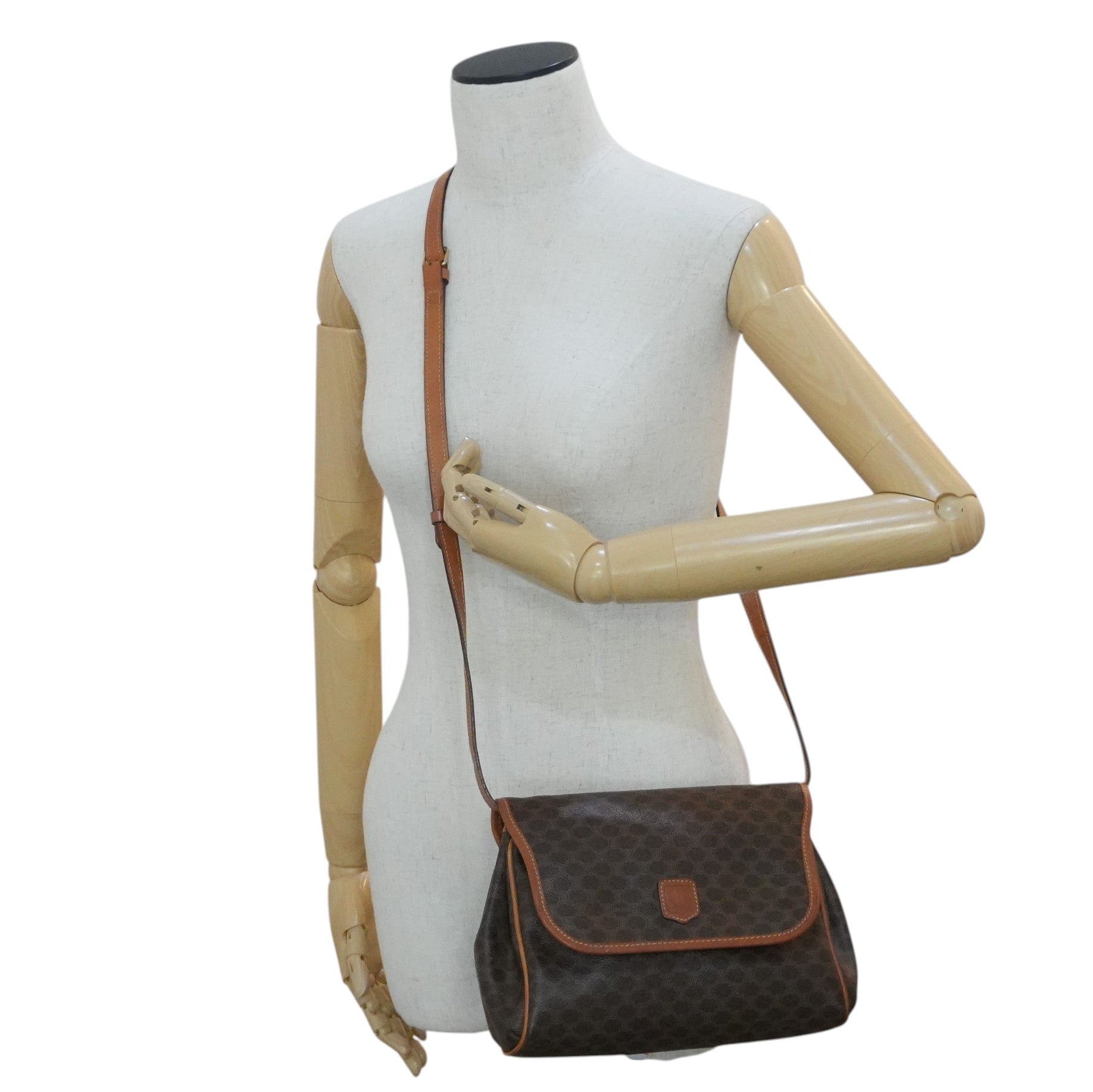 Pre-owned Celine Macadam Crossbody Bag Brown