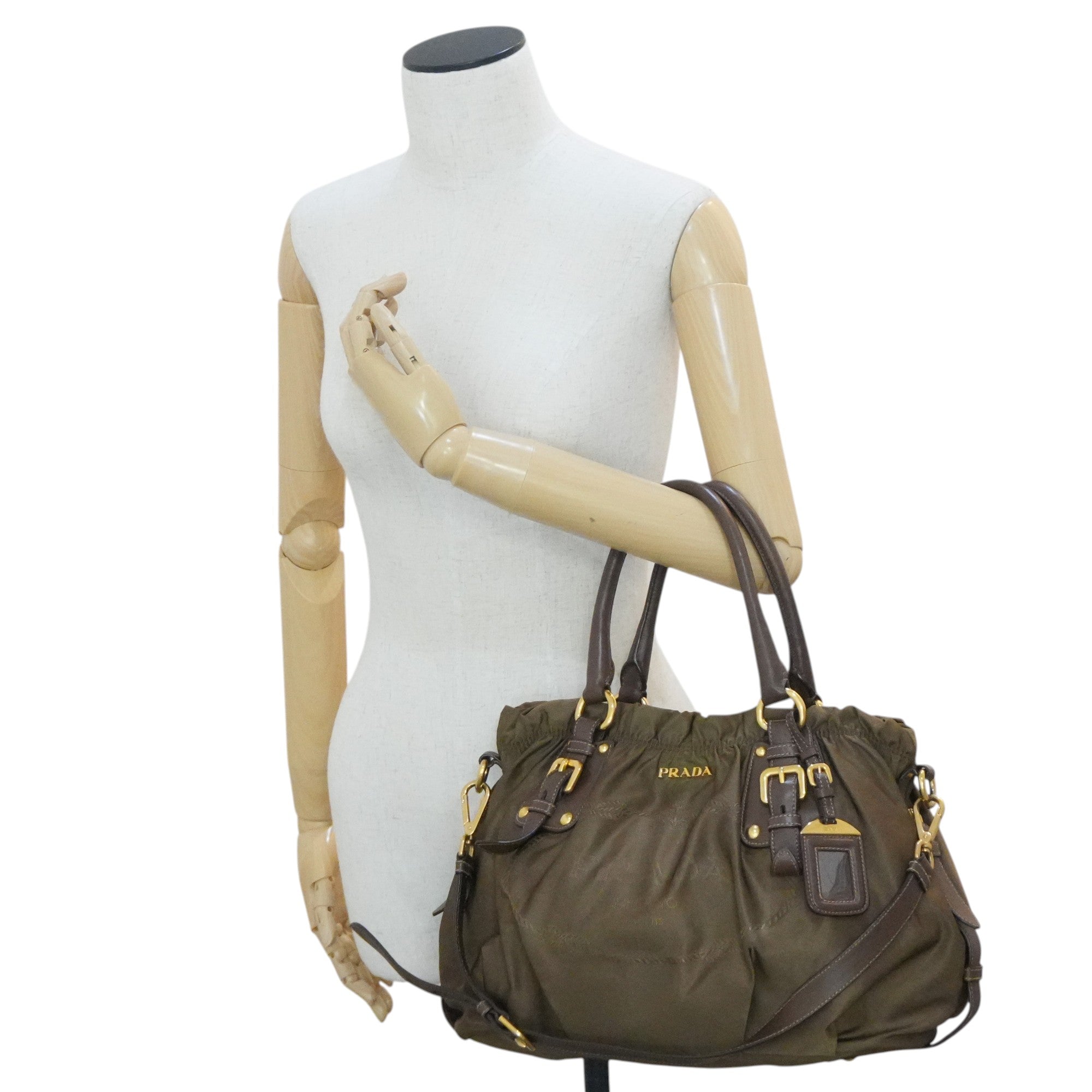 Pre-owned Prada Tessuto Two Way Shoulder Bag Olive Green