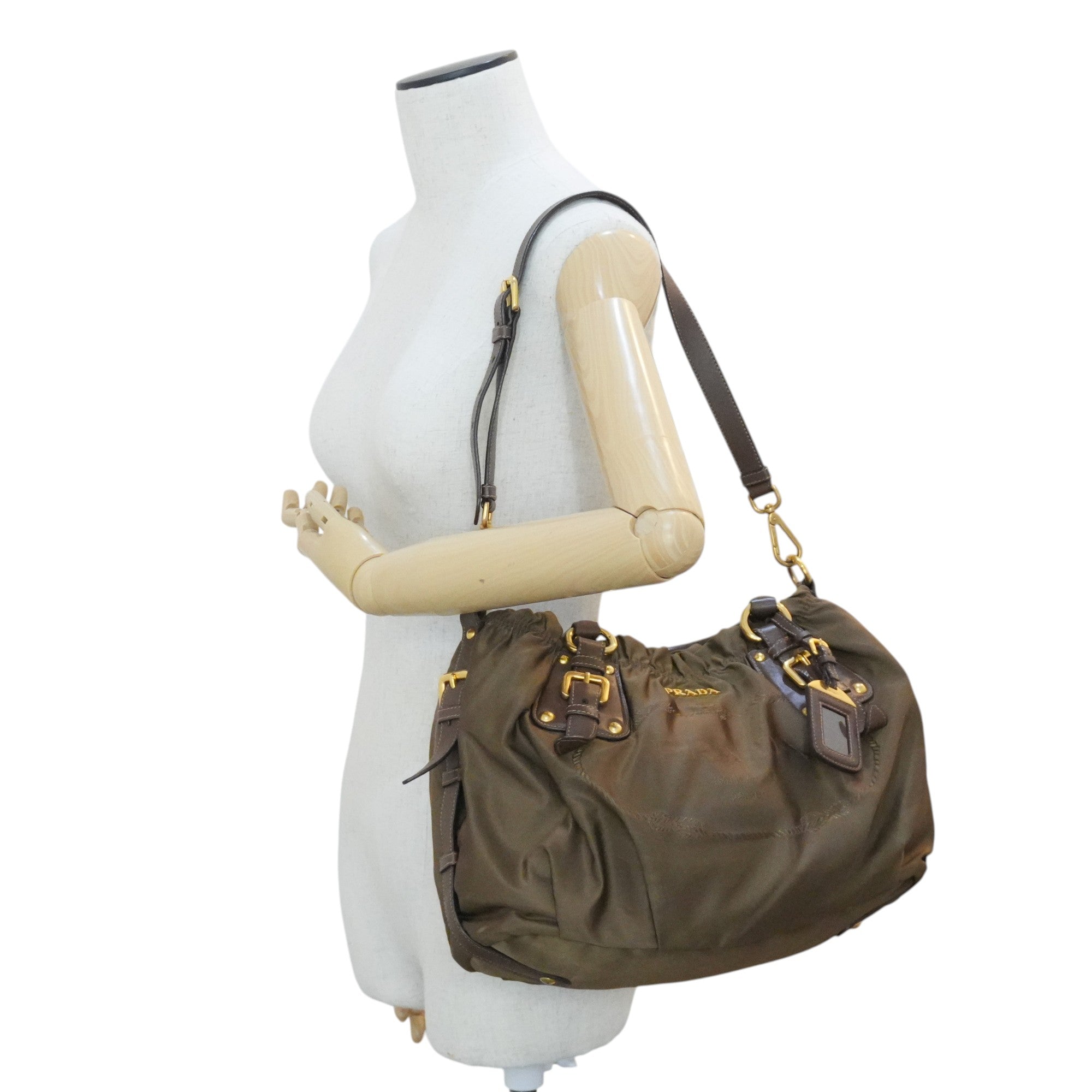 Pre-owned Prada Tessuto Two Way Shoulder Bag Olive Green