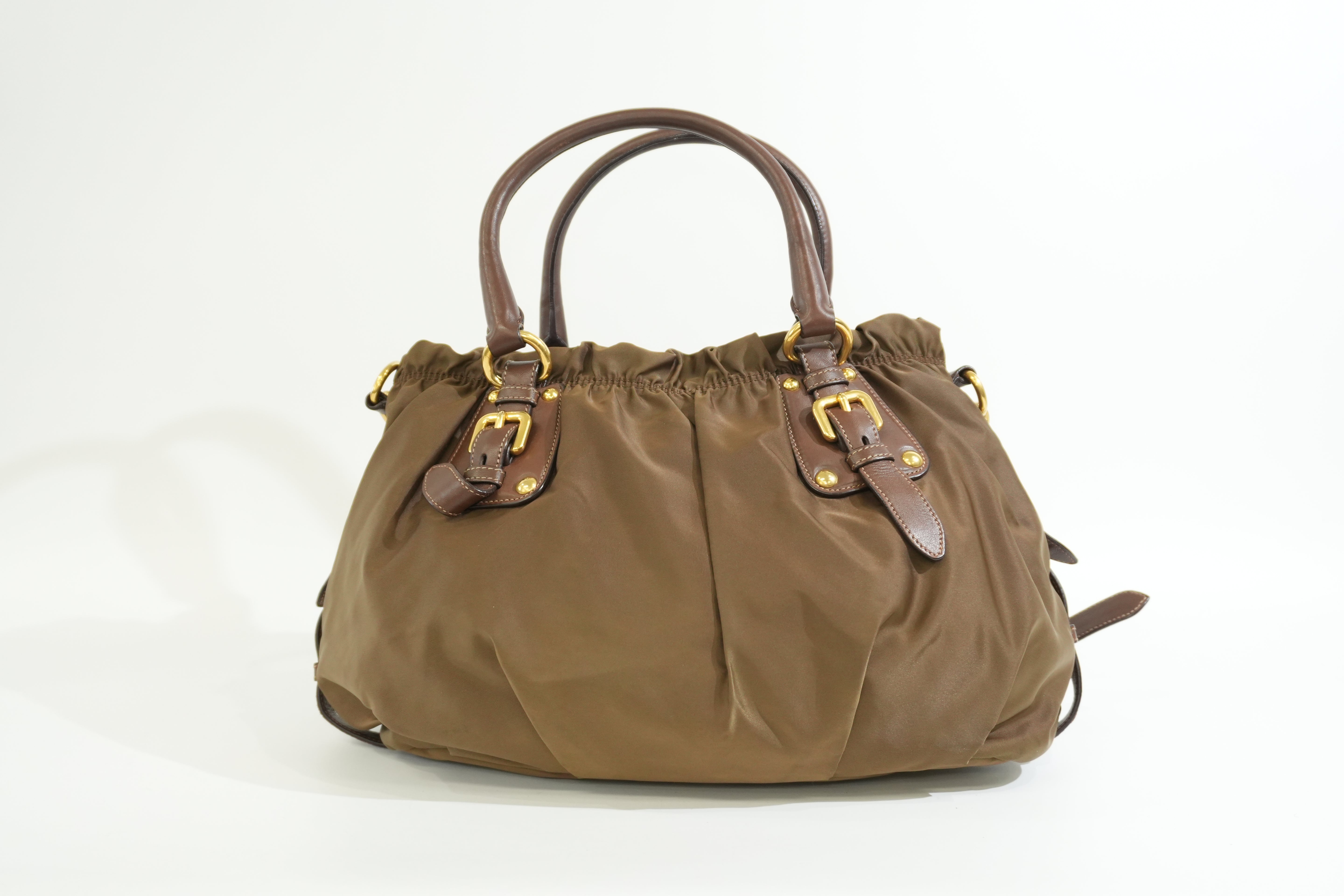 Pre-owned Prada Tessuto Two Way Shoulder Bag Olive Green