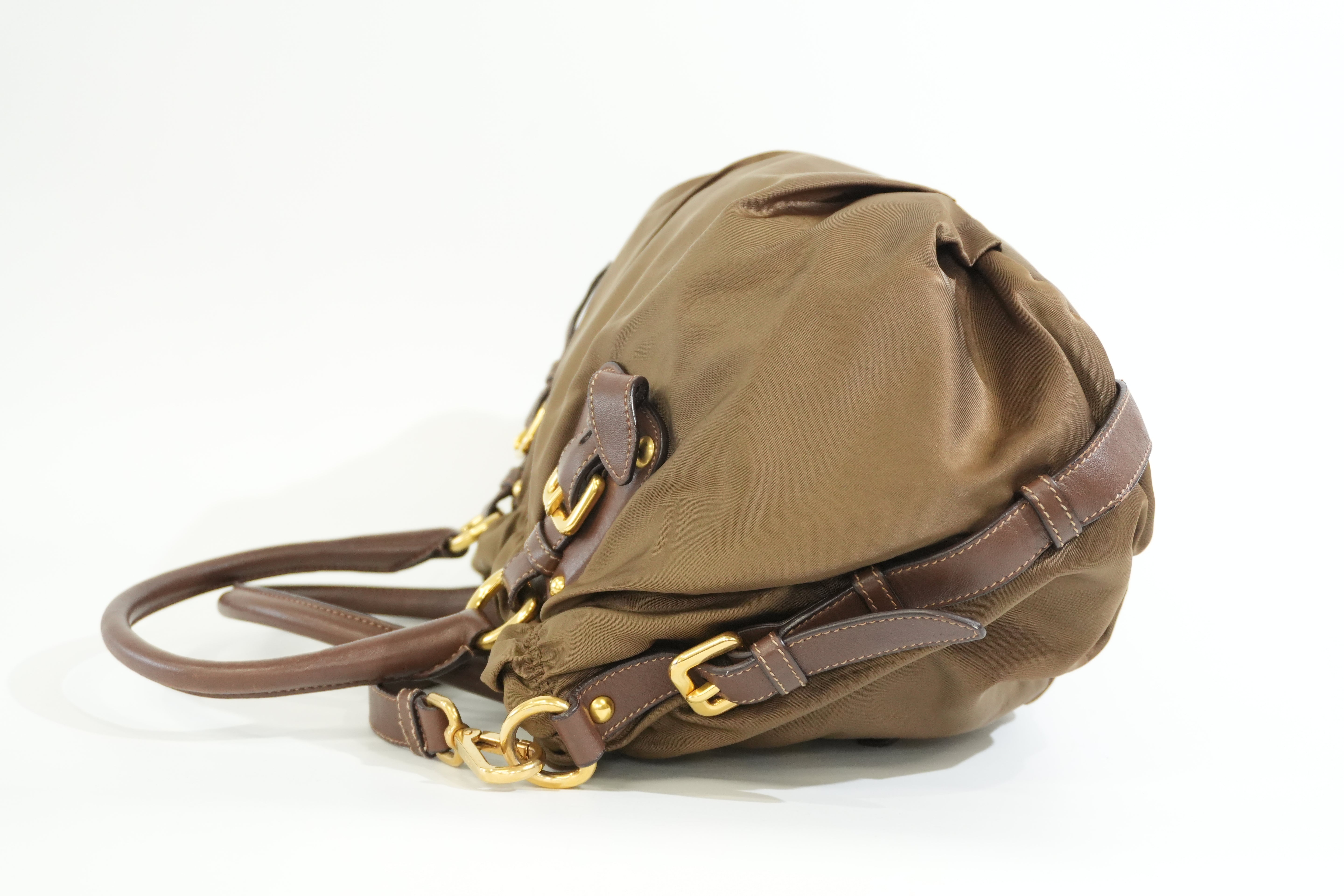 Pre-owned Prada Tessuto Two Way Shoulder Bag Olive Green