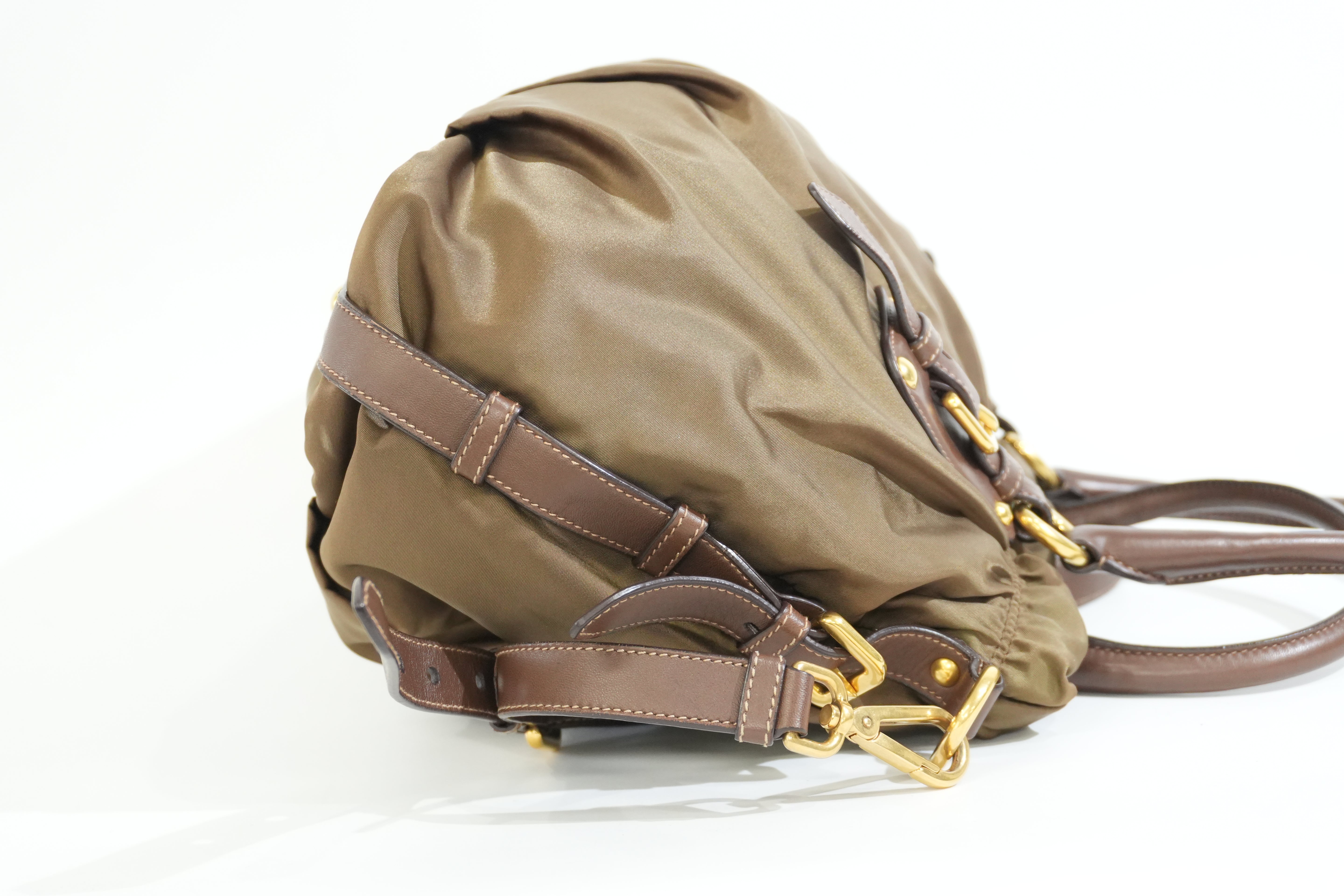 Pre-owned Prada Tessuto Two Way Shoulder Bag Olive Green
