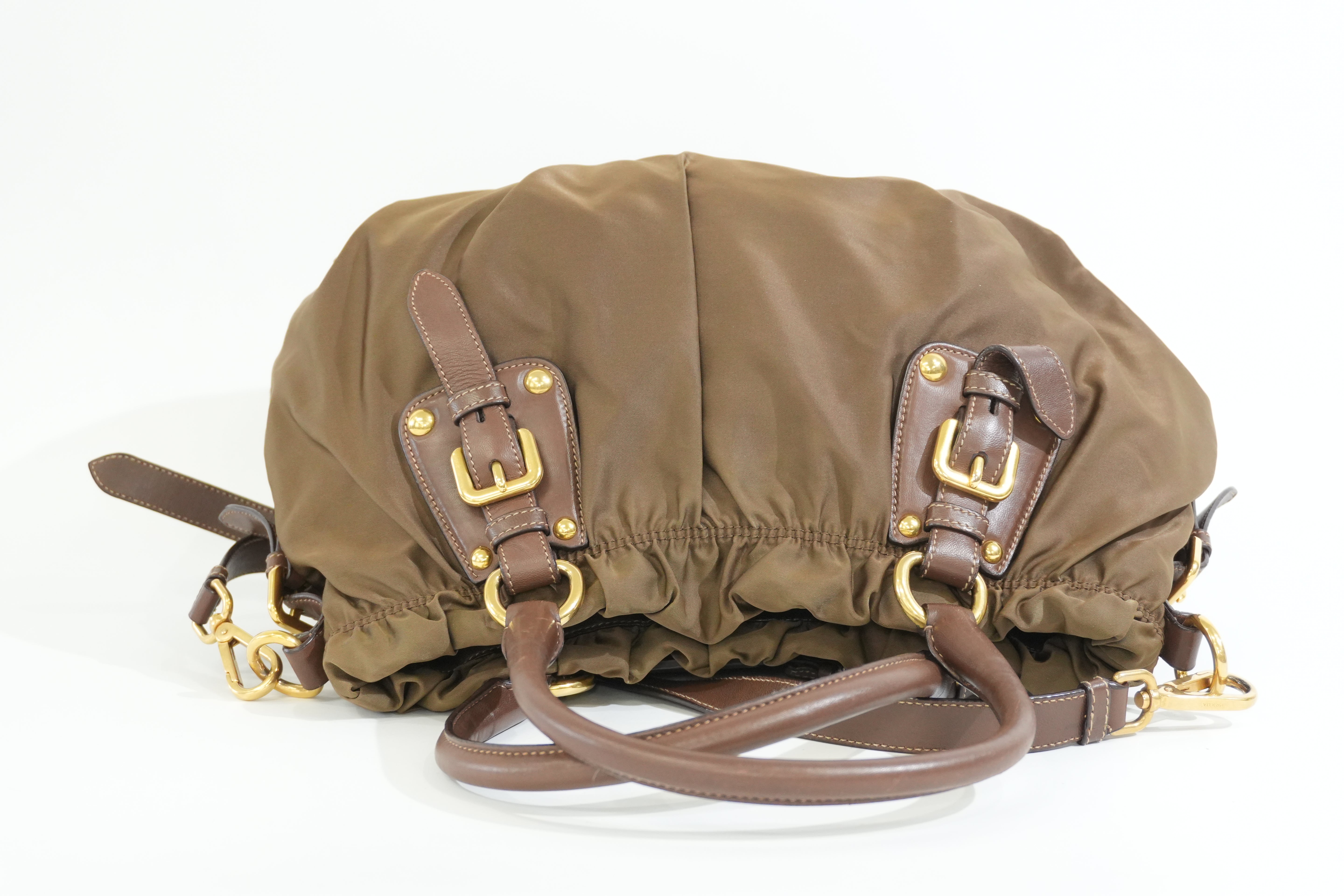 Pre-owned Prada Tessuto Two Way Shoulder Bag Olive Green