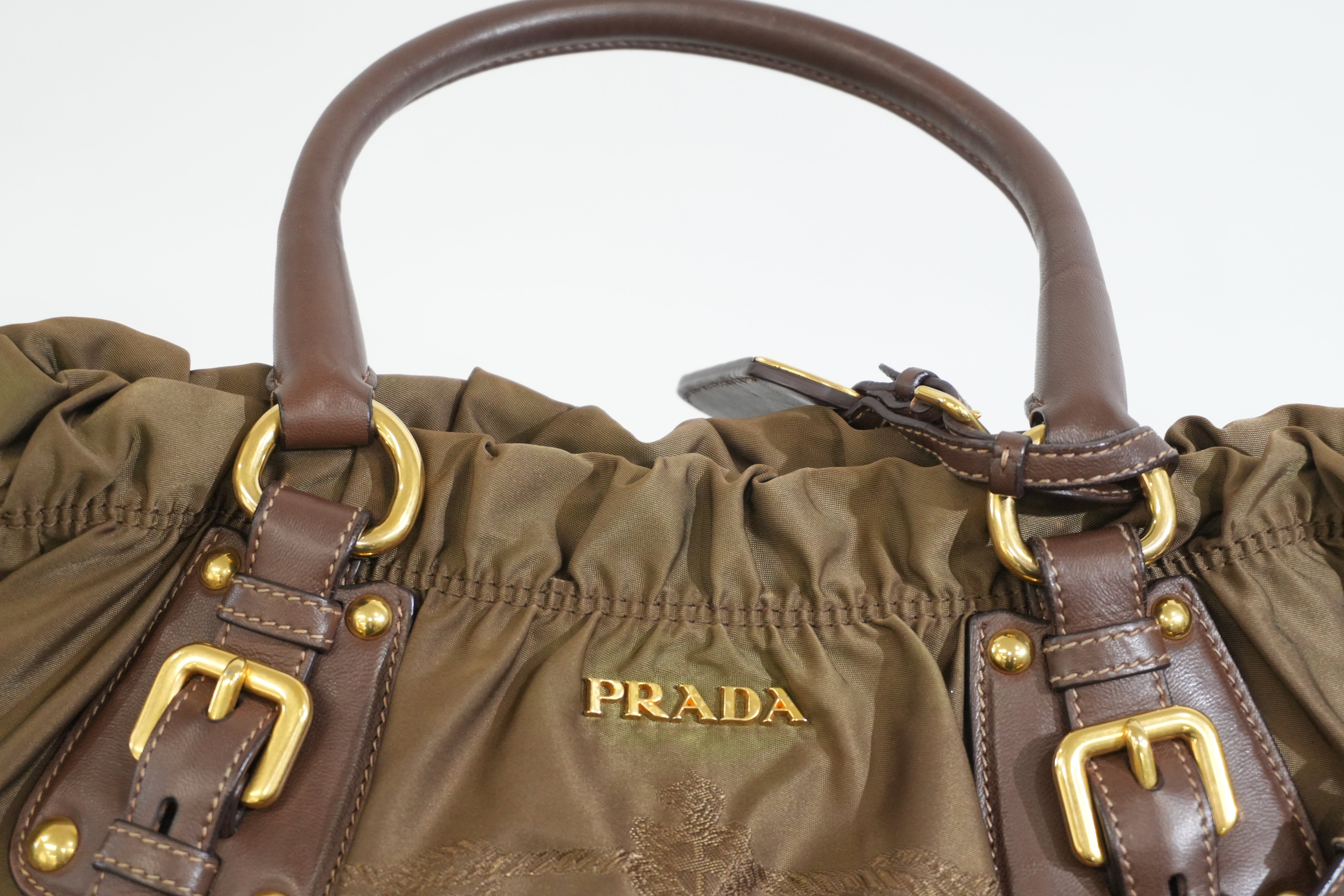 Pre-owned Prada Tessuto Two Way Shoulder Bag Olive Green