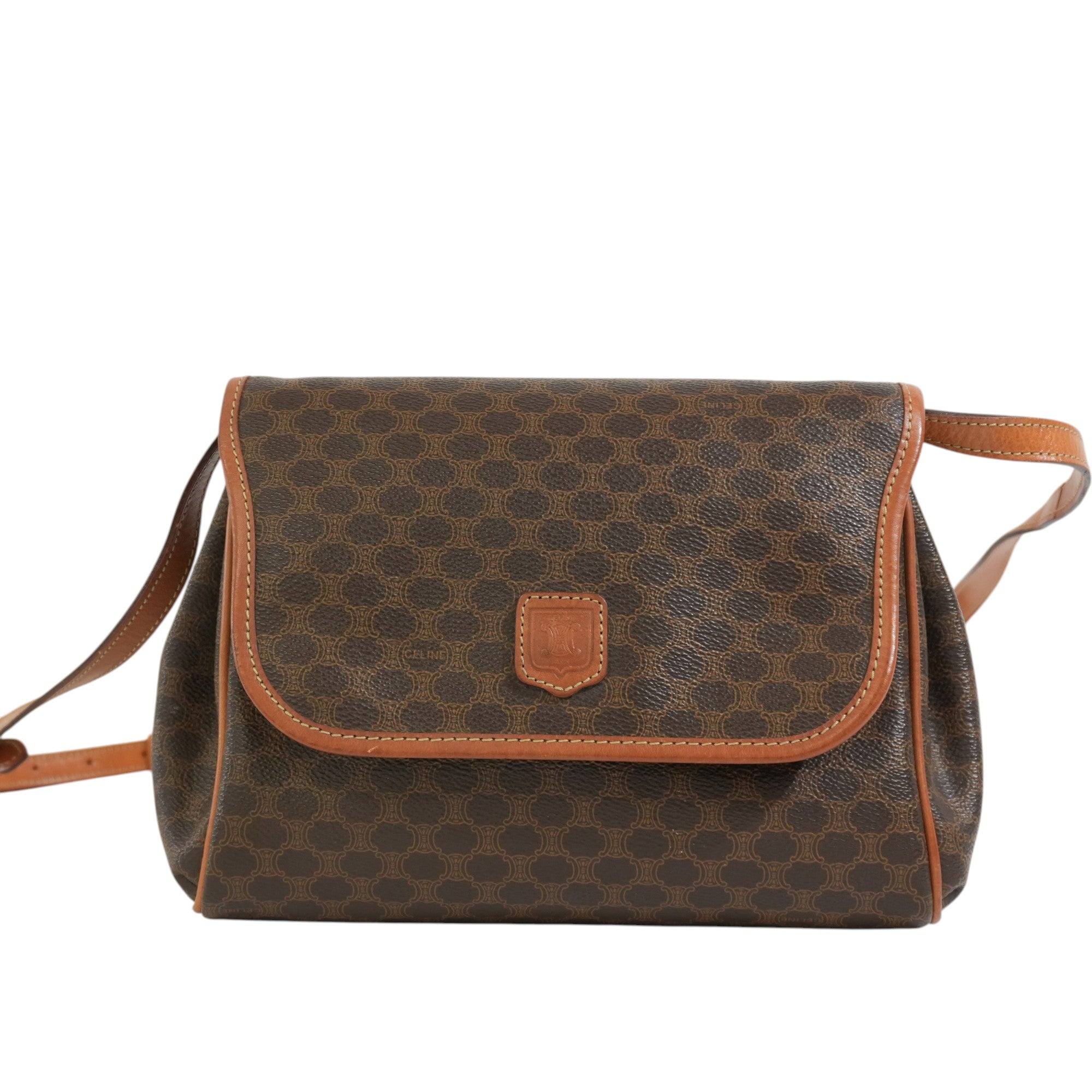 Pre-owned Celine Macadam Crossbody Bag Brown