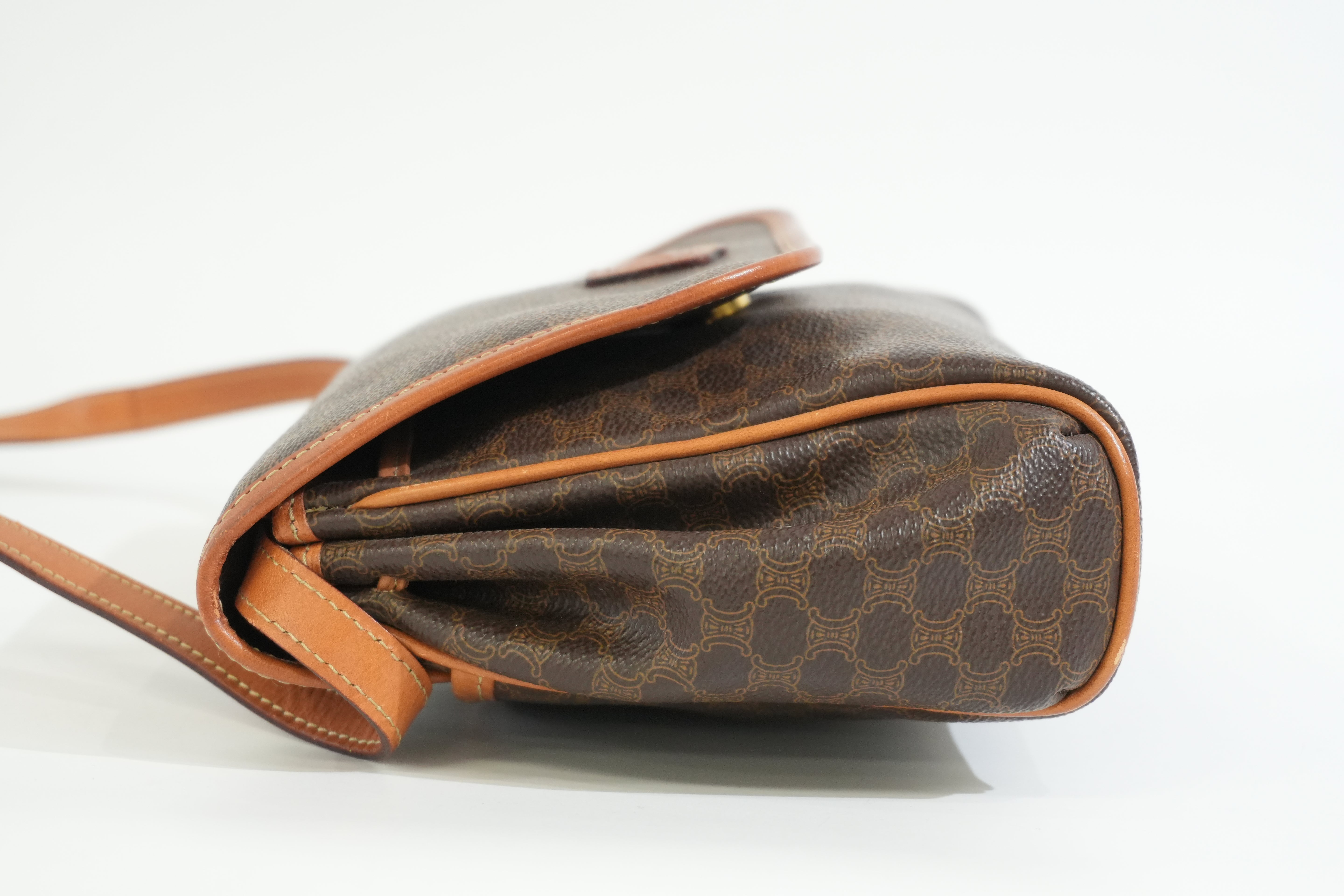 Pre-owned Celine Macadam Crossbody Bag Brown