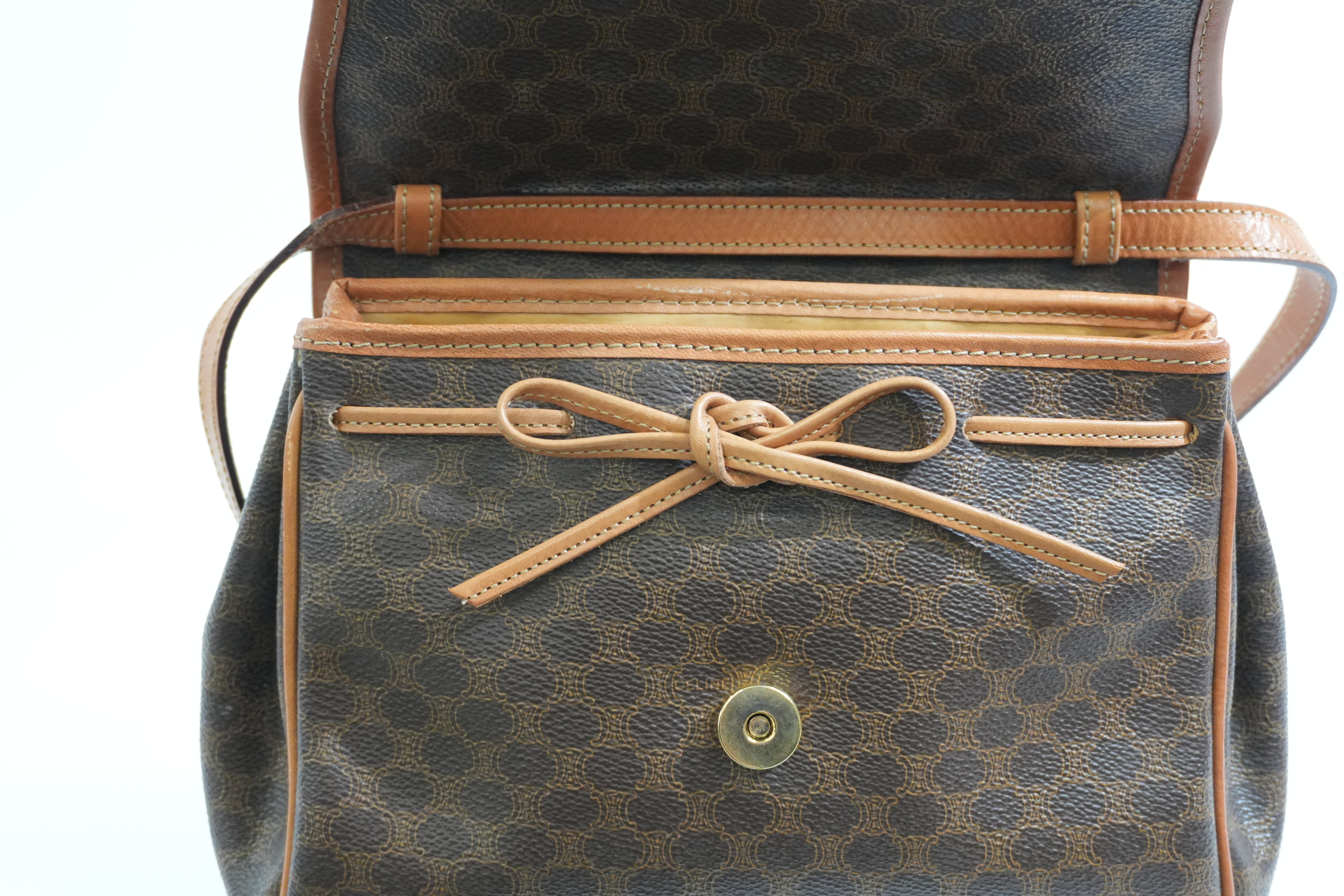Pre-owned Celine Macadam Crossbody Bag Brown