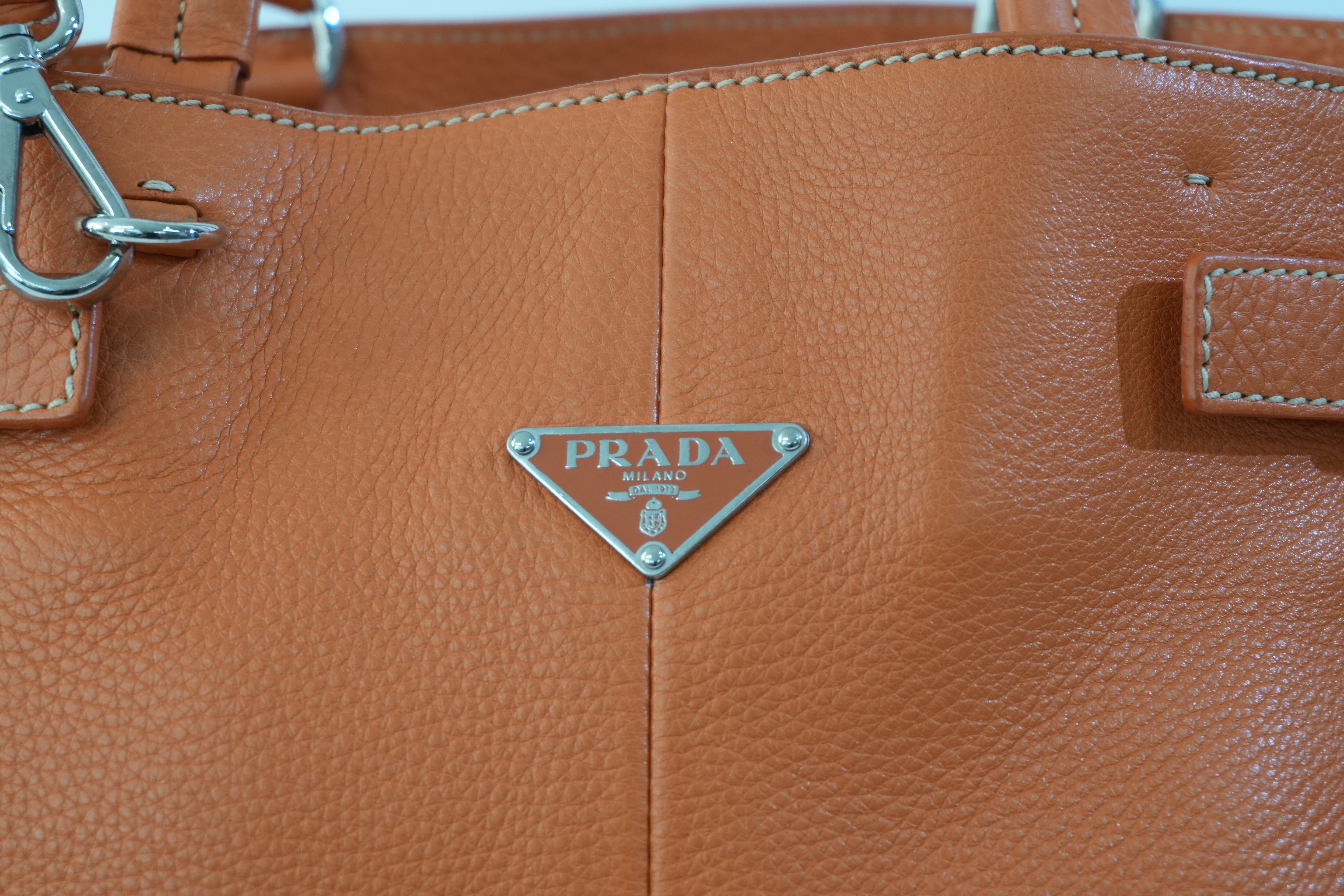 Prada Leather Tote Bag Orange Used