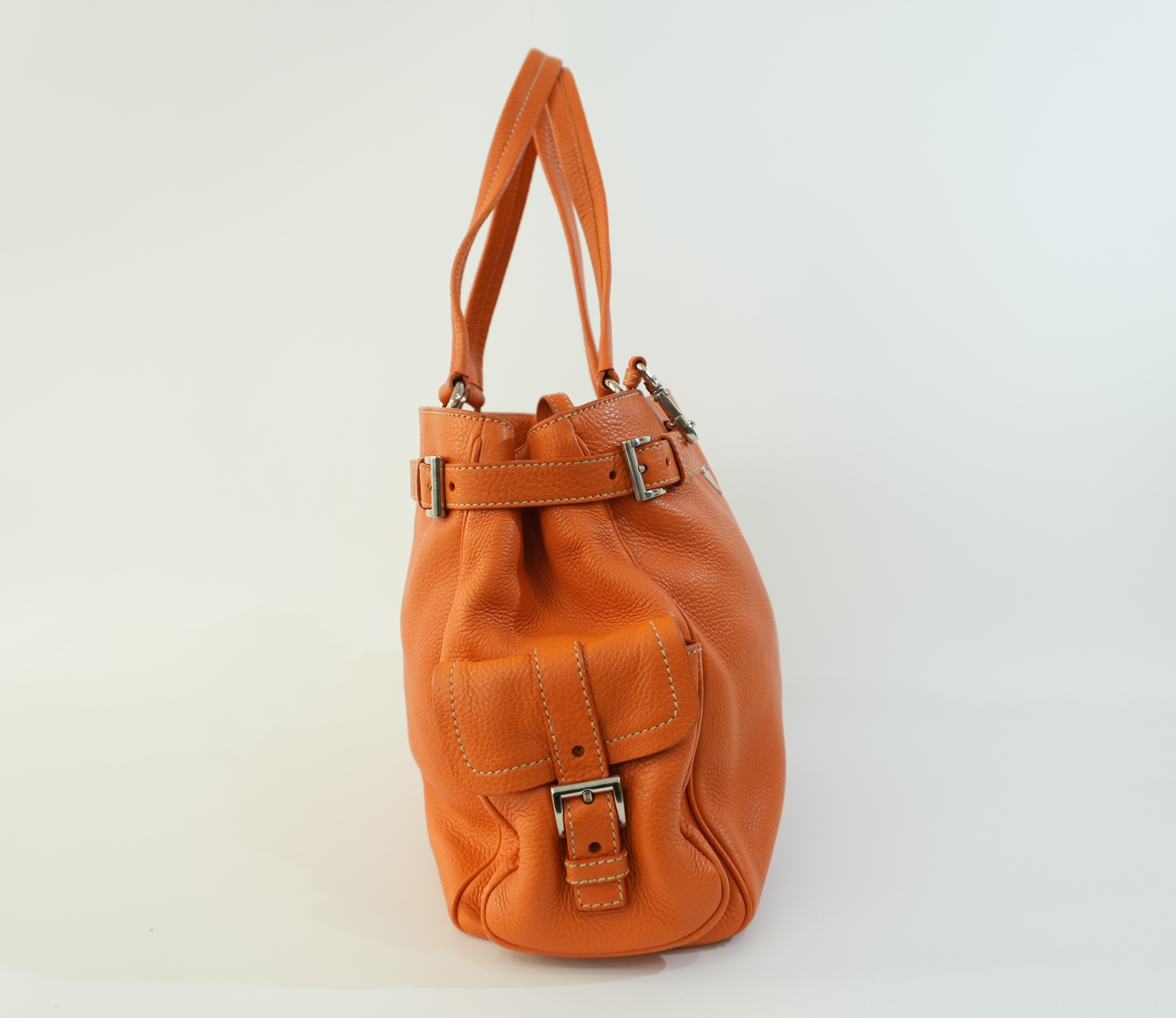 Prada Leather Tote Bag Orange Used