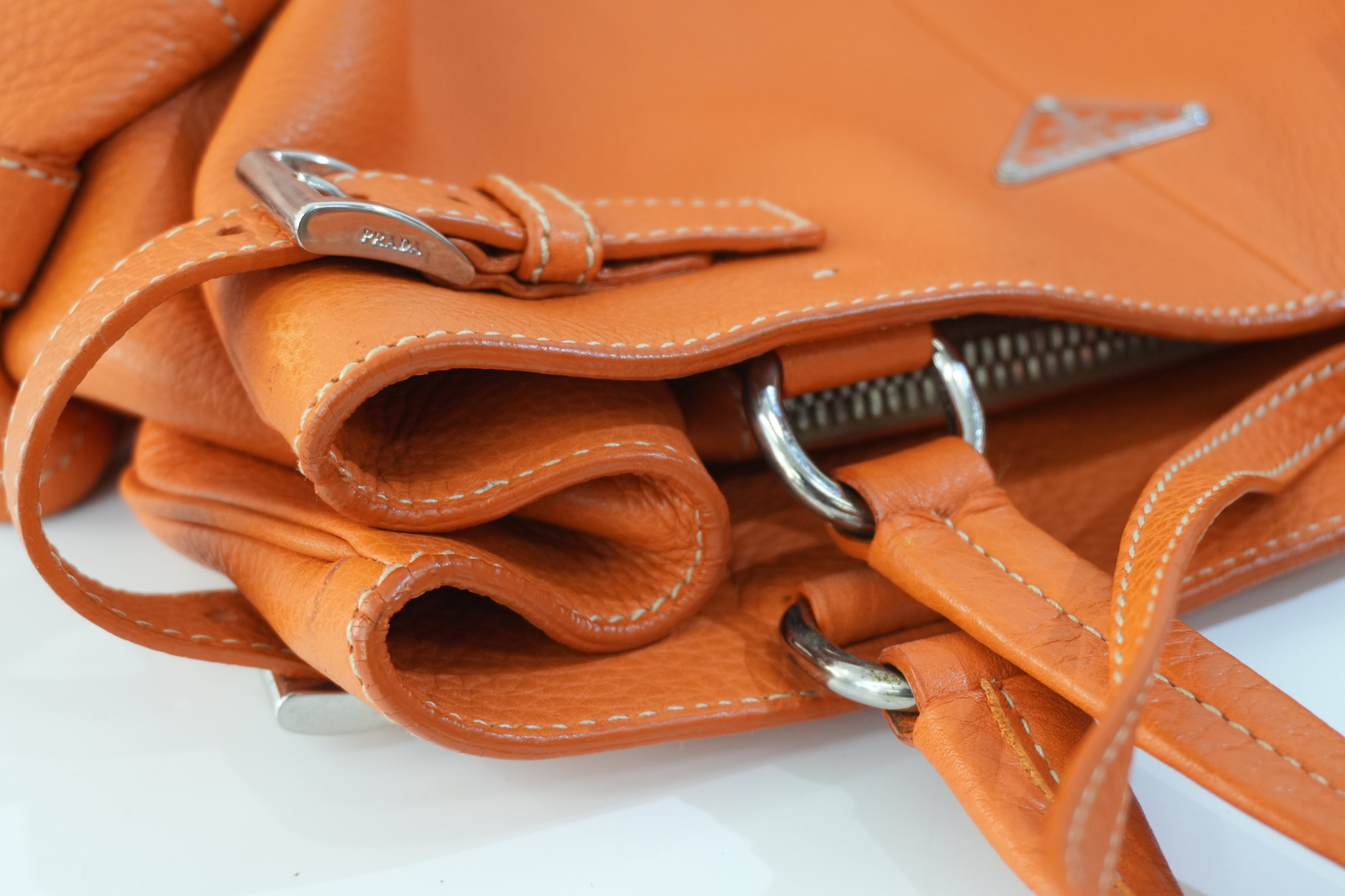 Prada Leather Tote Bag Orange Used