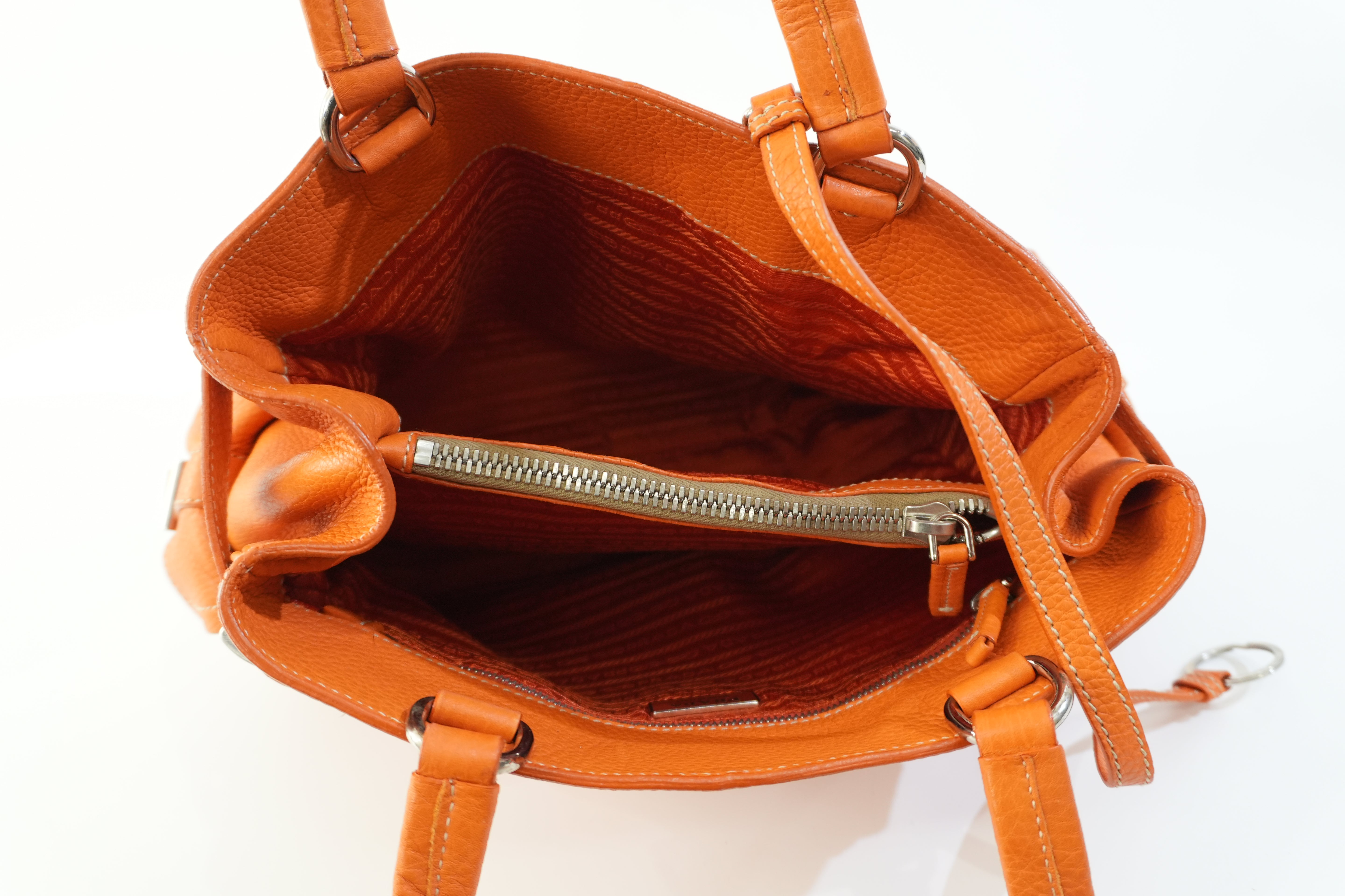 Prada Leather Tote Bag Orange Used