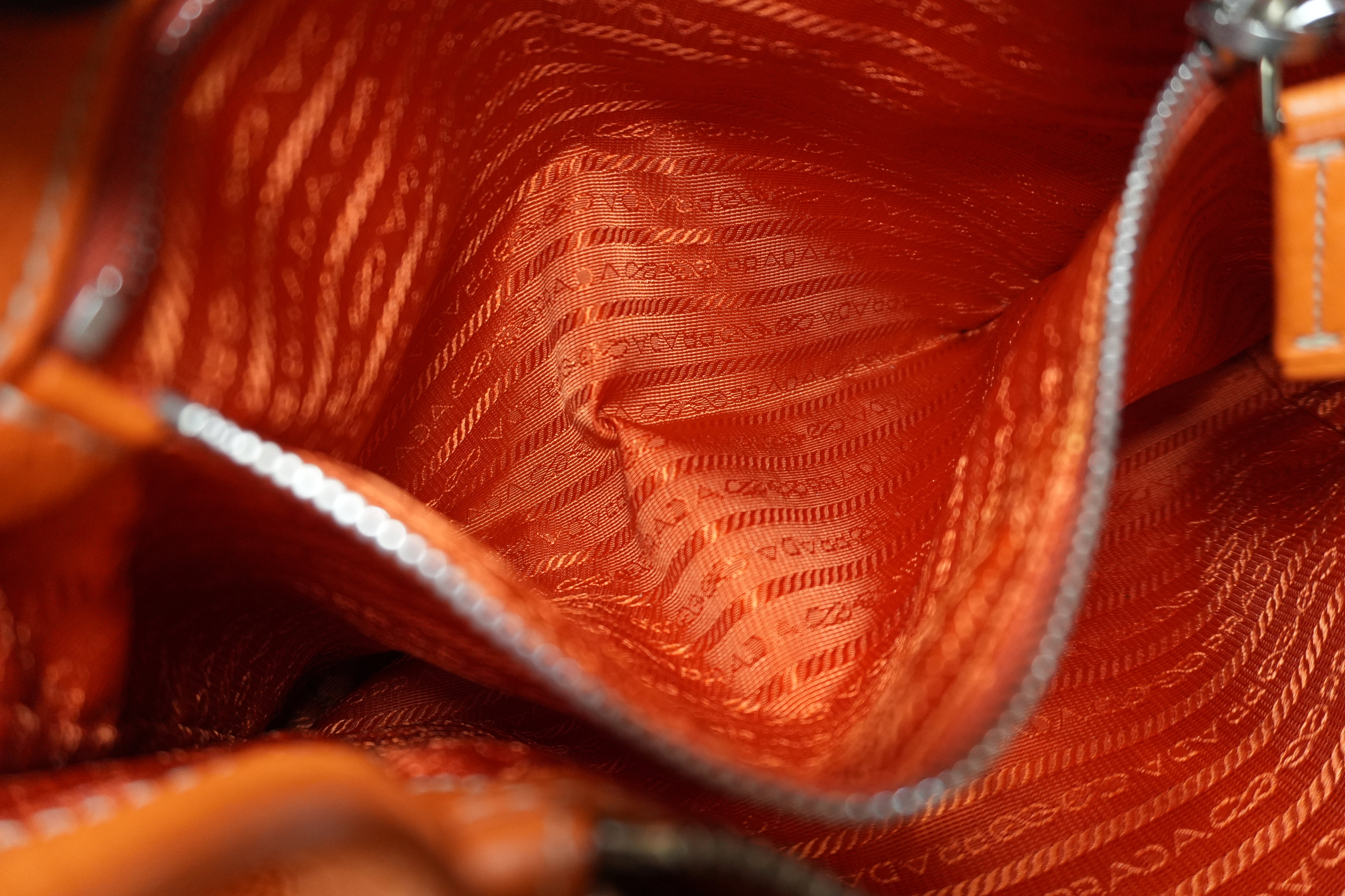 Prada Leather Tote Bag Orange Used