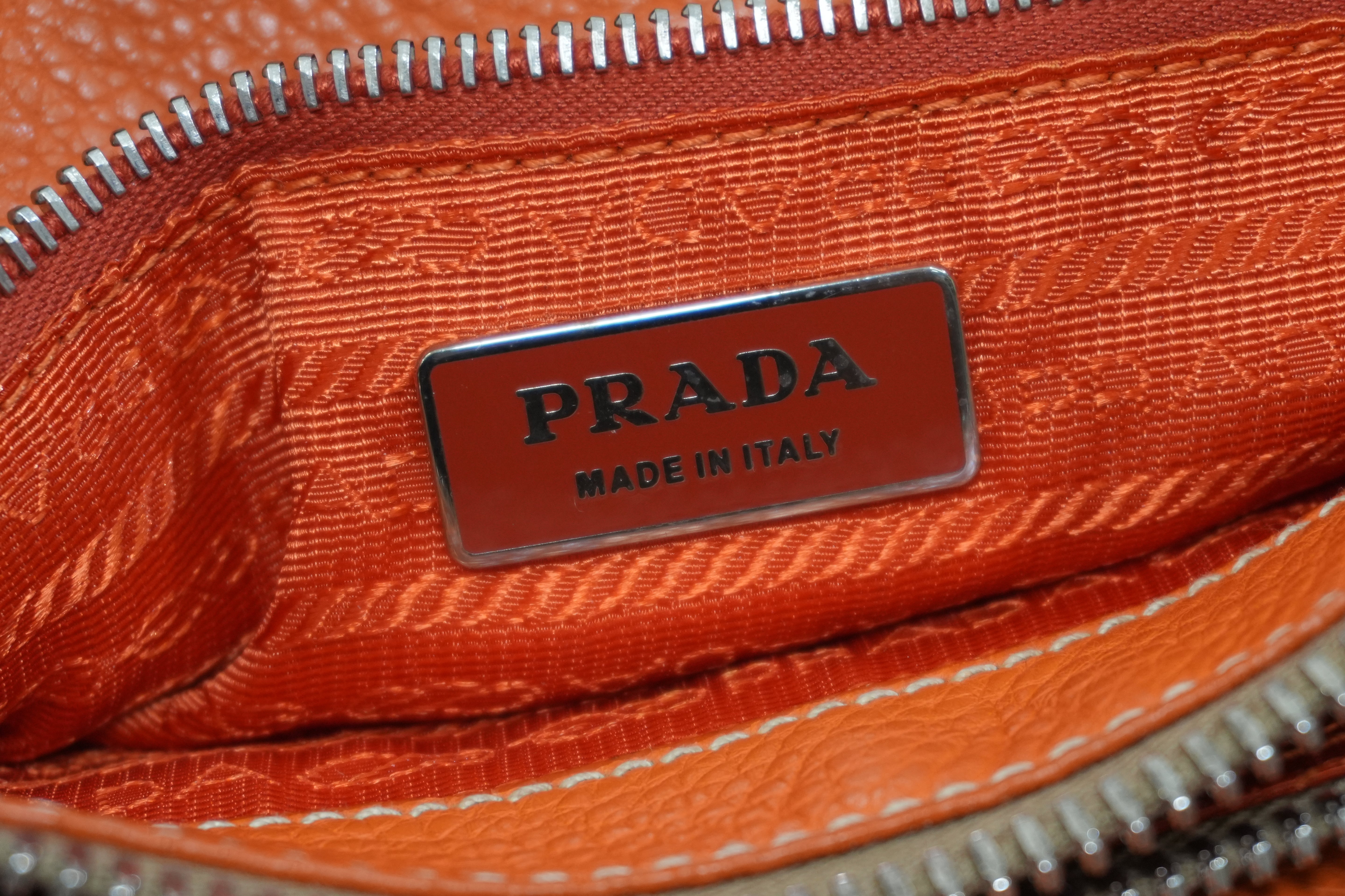 Prada Leather Tote Bag Orange Used