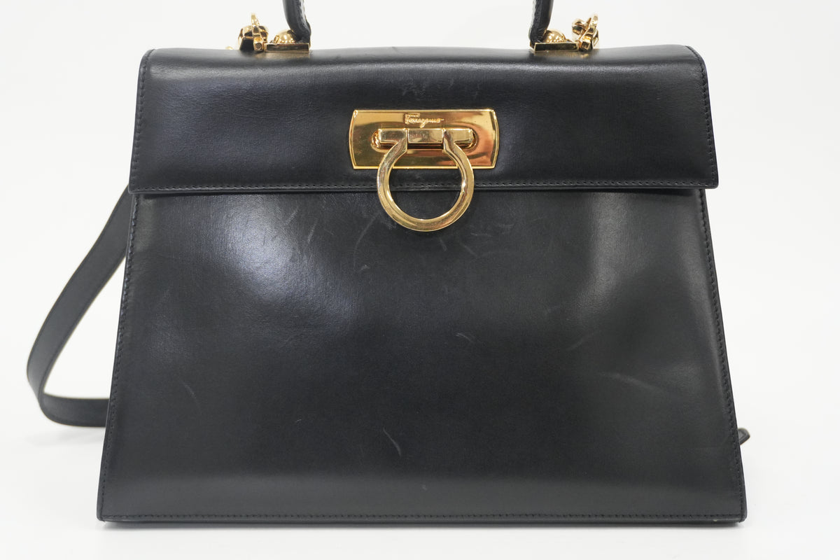 Pre-Owned Ferragamo Gancini Top Handle Two Way Black