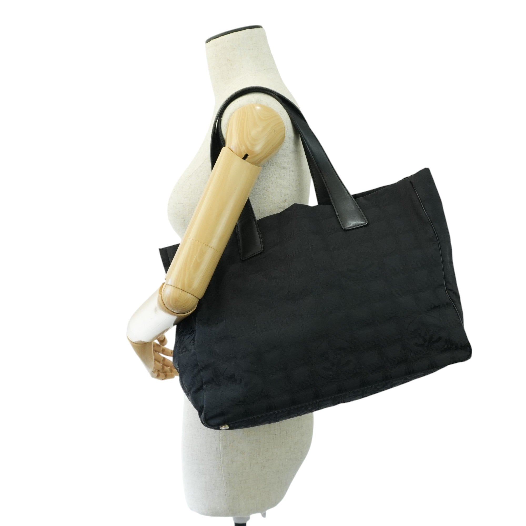 Chanel New Travel Line Tote Bag Black Nylon Used