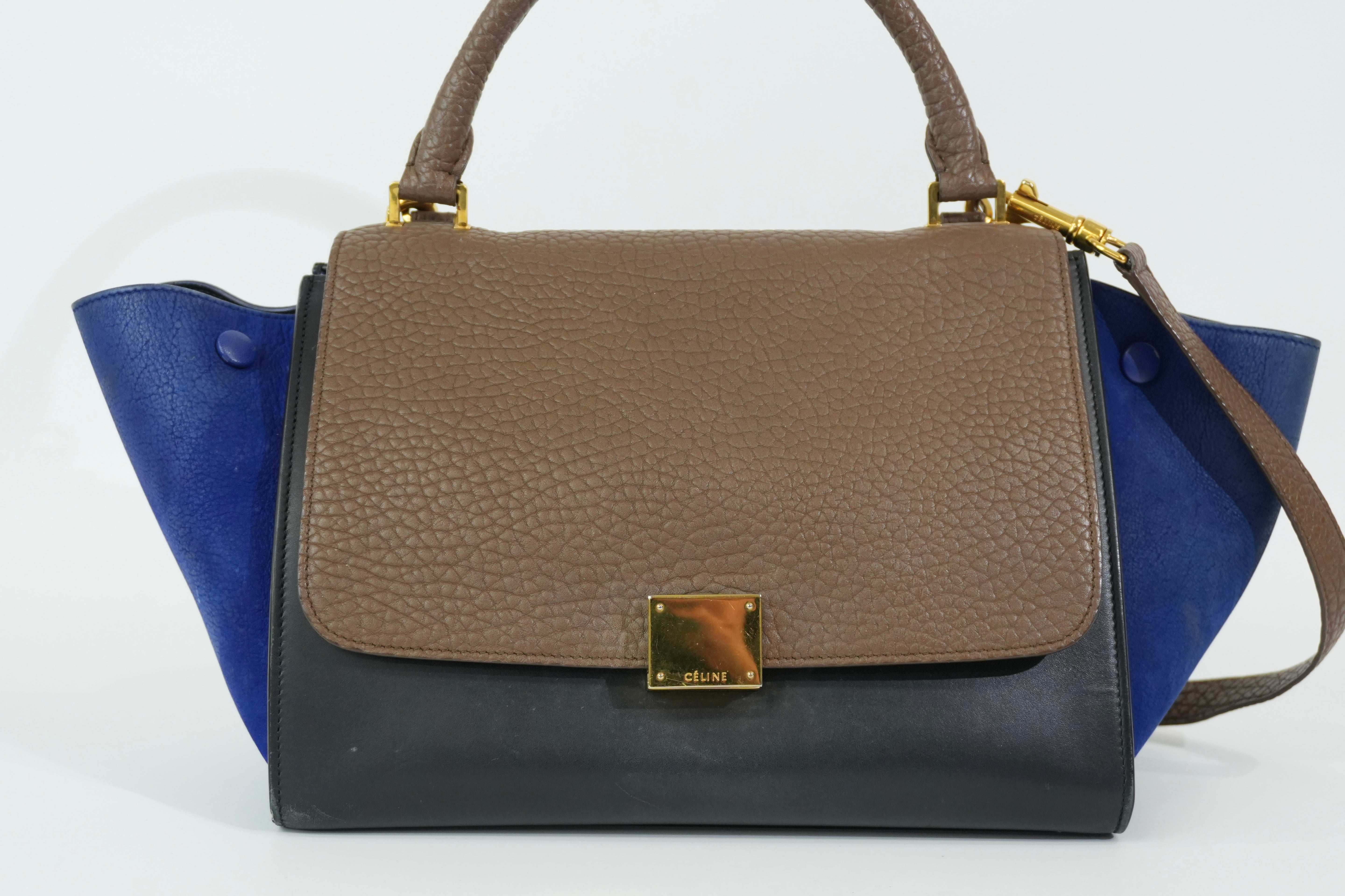 Pre-owned Celine Two Way Trapeze Shoulder Bag Blue and Brown