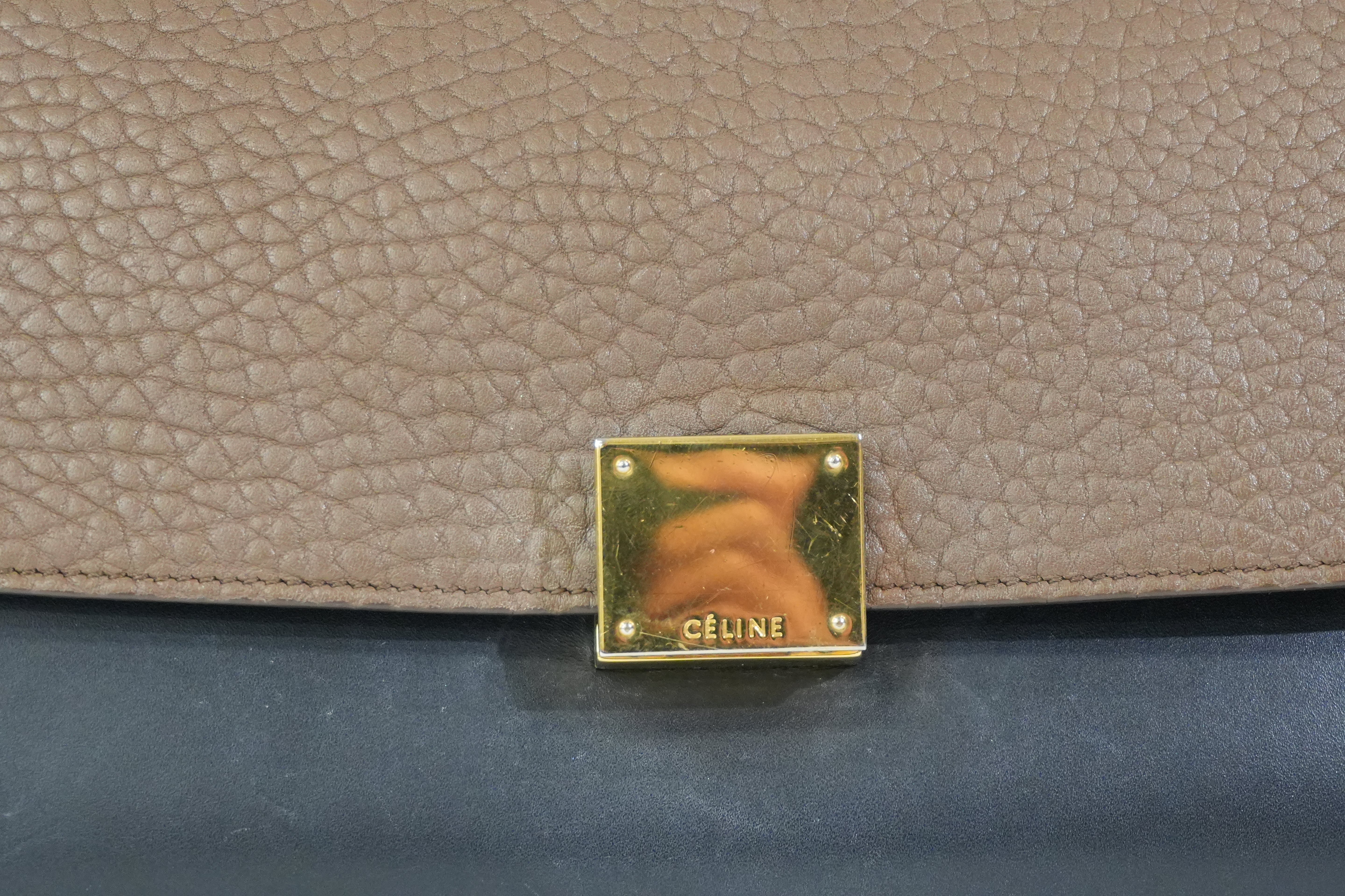 Pre-owned Celine Two Way Trapeze Shoulder Bag Blue and Brown