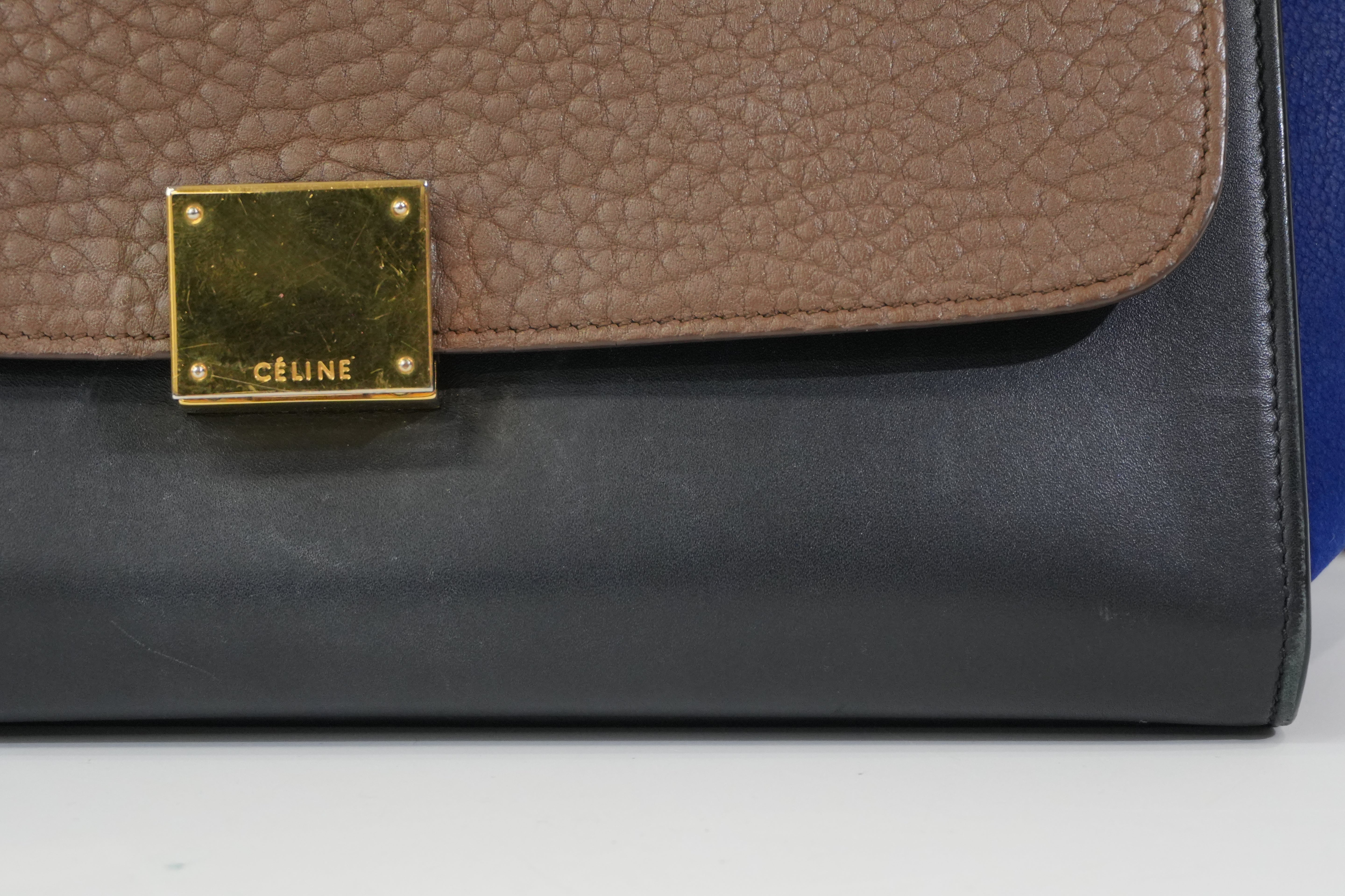 Pre-owned Celine Two Way Trapeze Shoulder Bag Blue and Brown