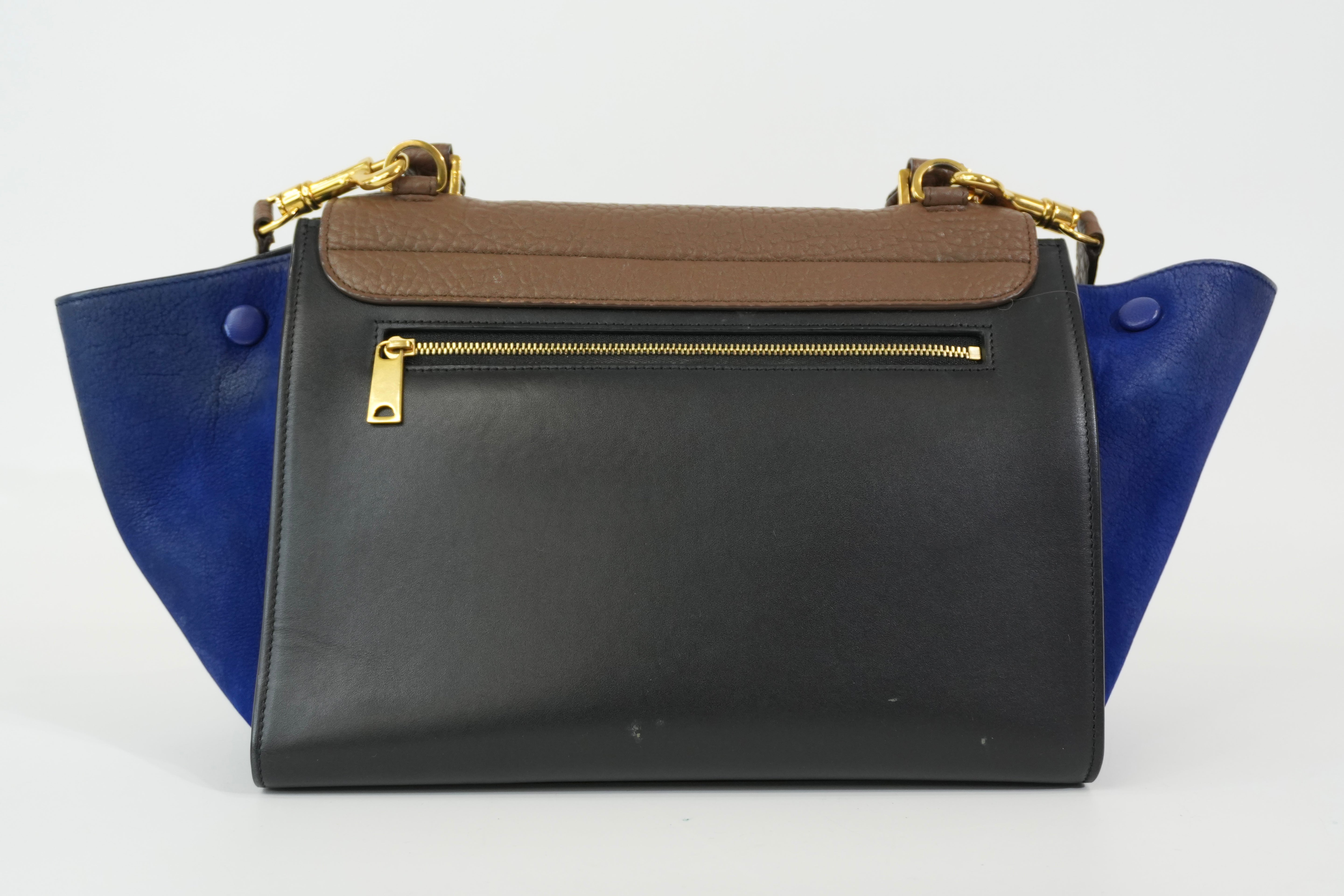 Pre-owned Celine Two Way Trapeze Shoulder Bag Blue and Brown