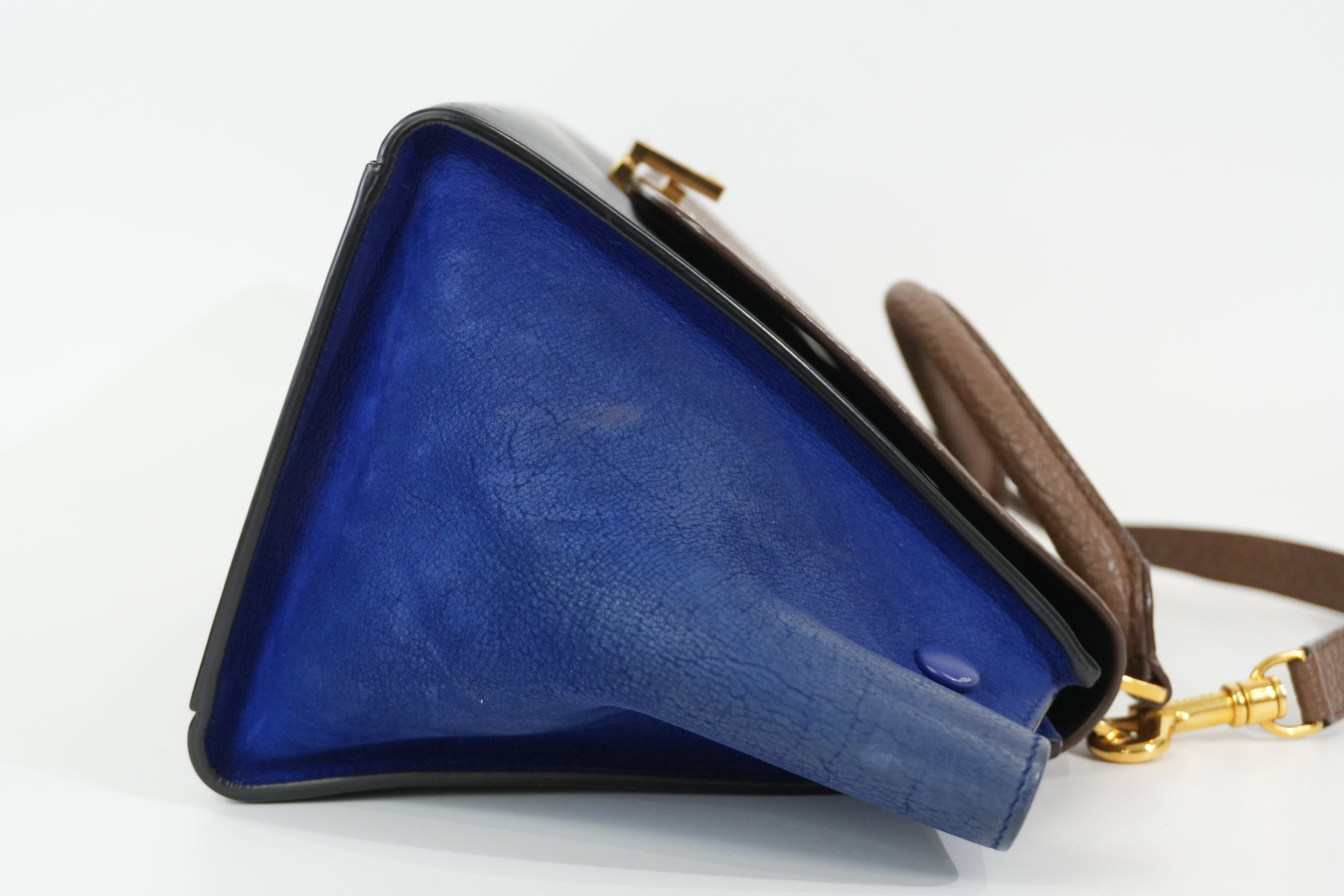 Pre-owned Celine Two Way Trapeze Shoulder Bag Blue and Brown