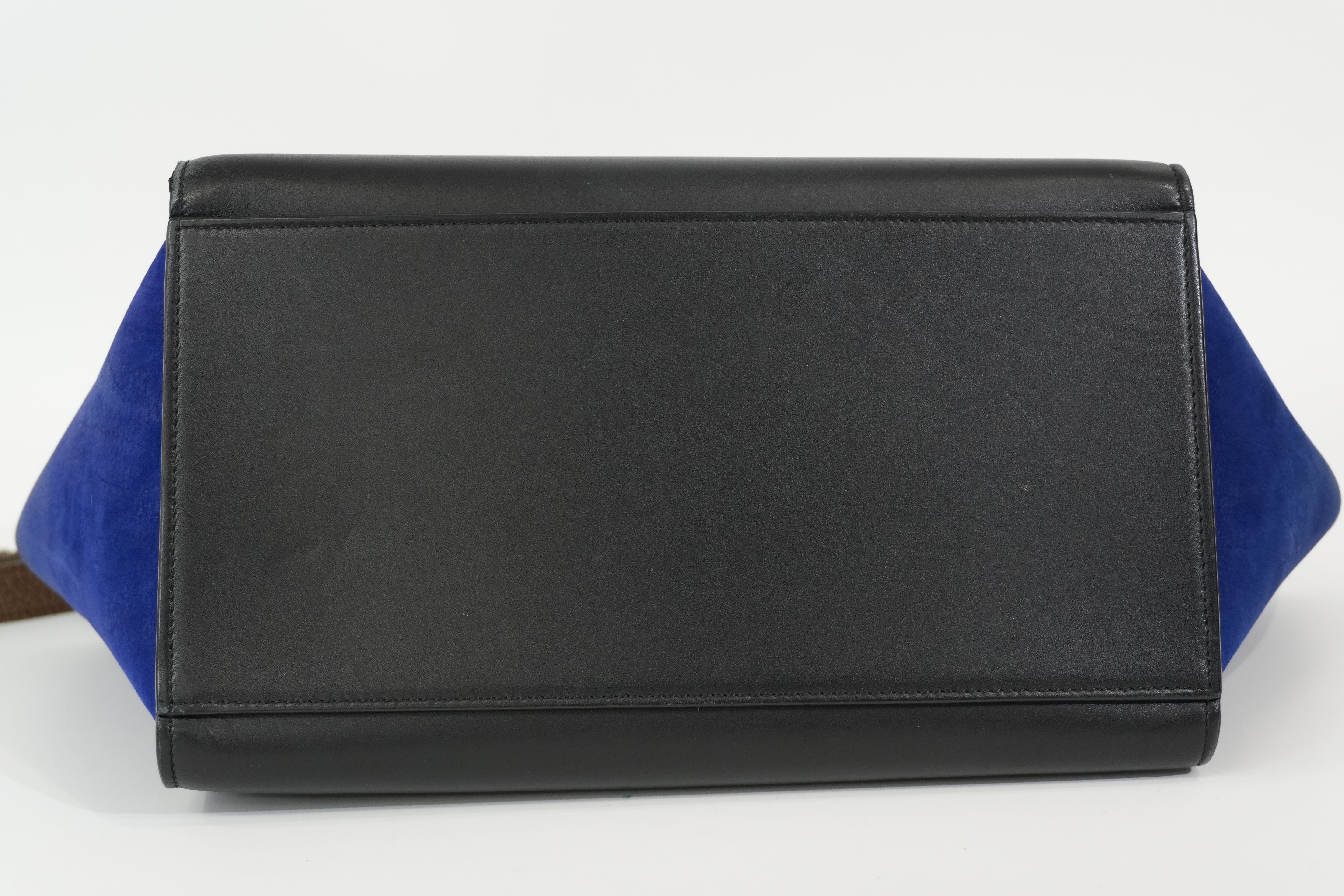 Pre-owned Celine Two Way Trapeze Shoulder Bag Blue and Brown